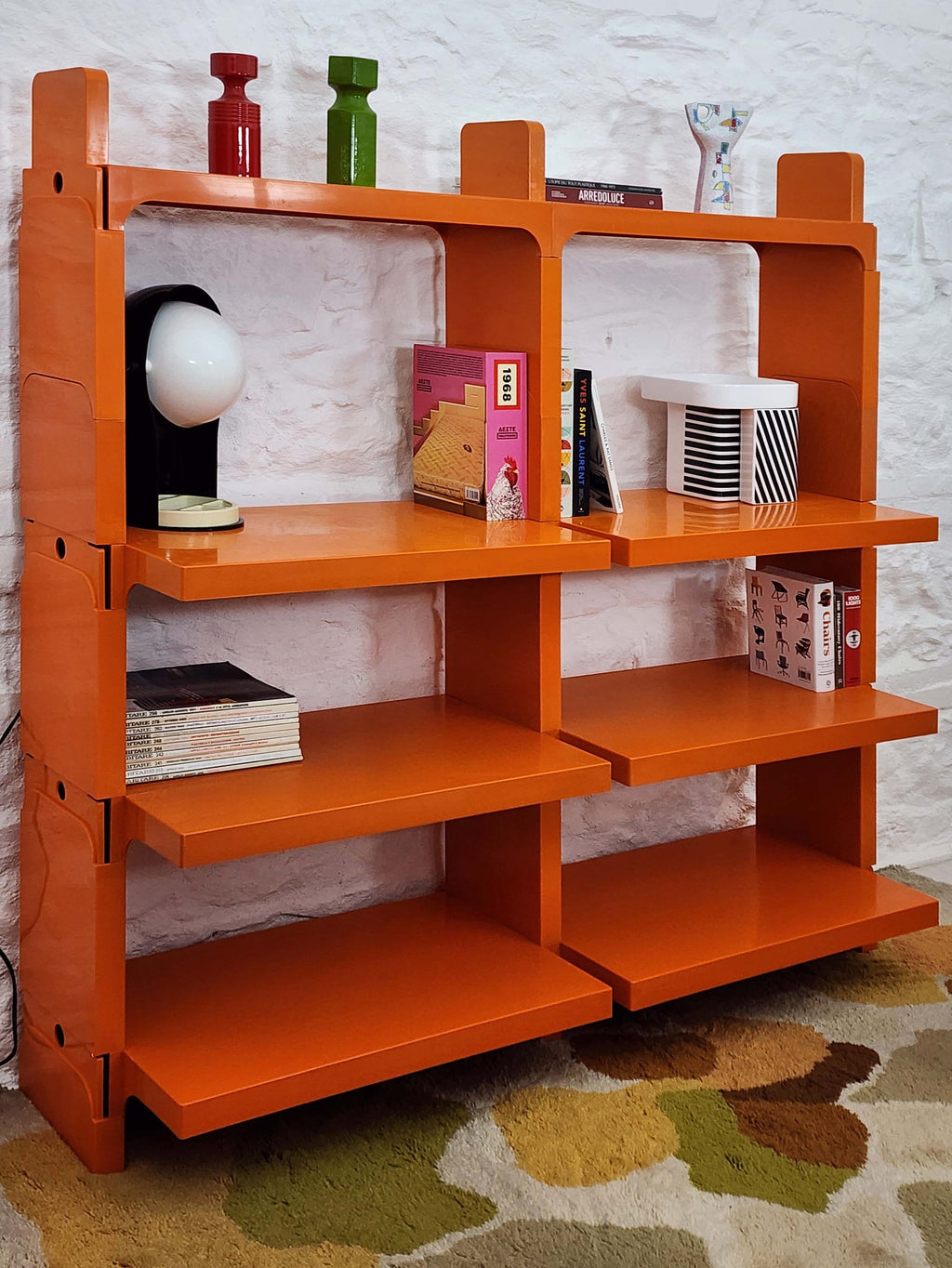 Modular Shelf System in Orange by Olaf von Bohr for Kartell (two columns) | Italian Space Age | 1960s
