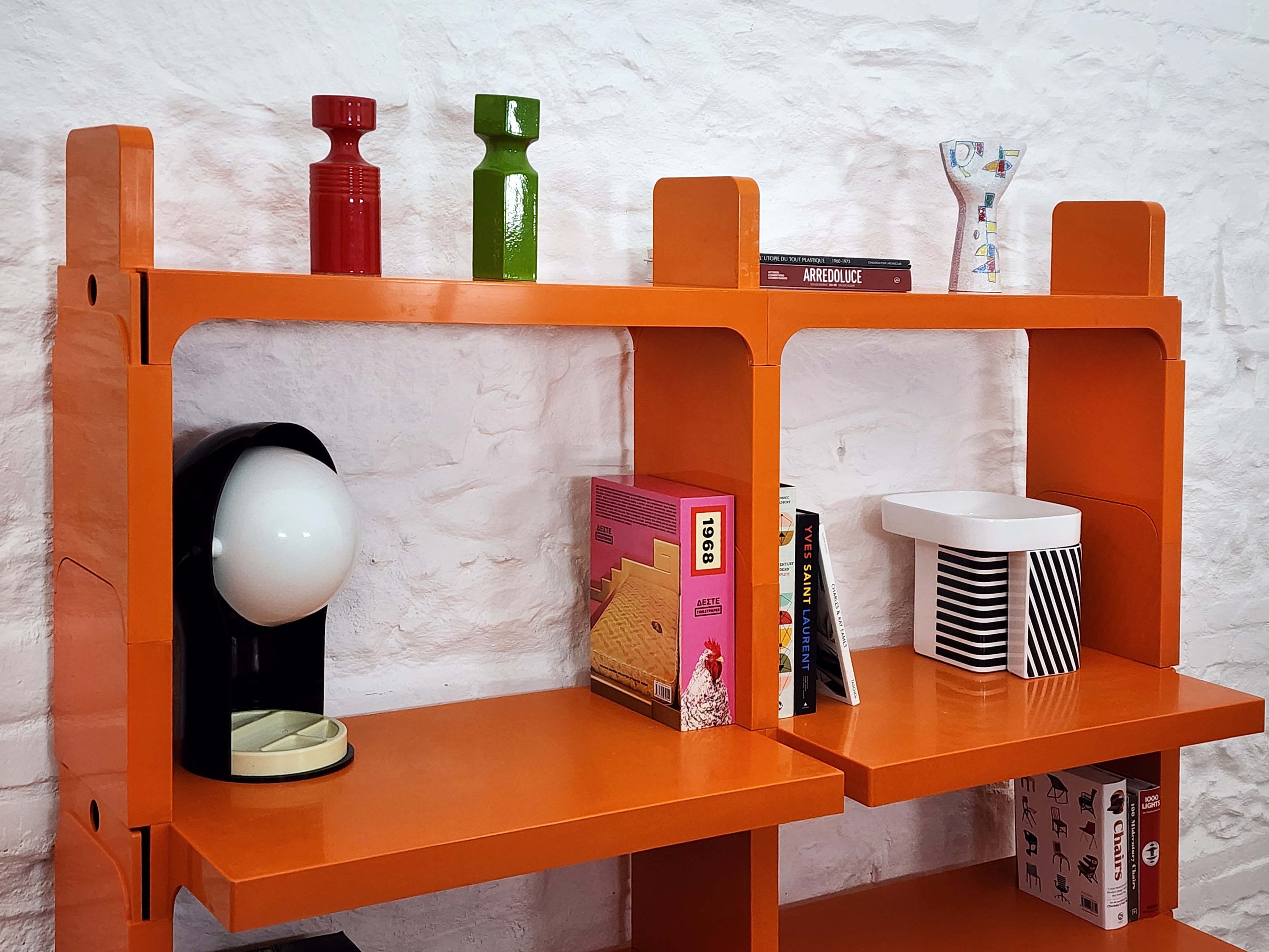 Modular Shelf System in Orange by Olaf von Bohr for Kartell (two columns) | Italian Space Age | 1960s