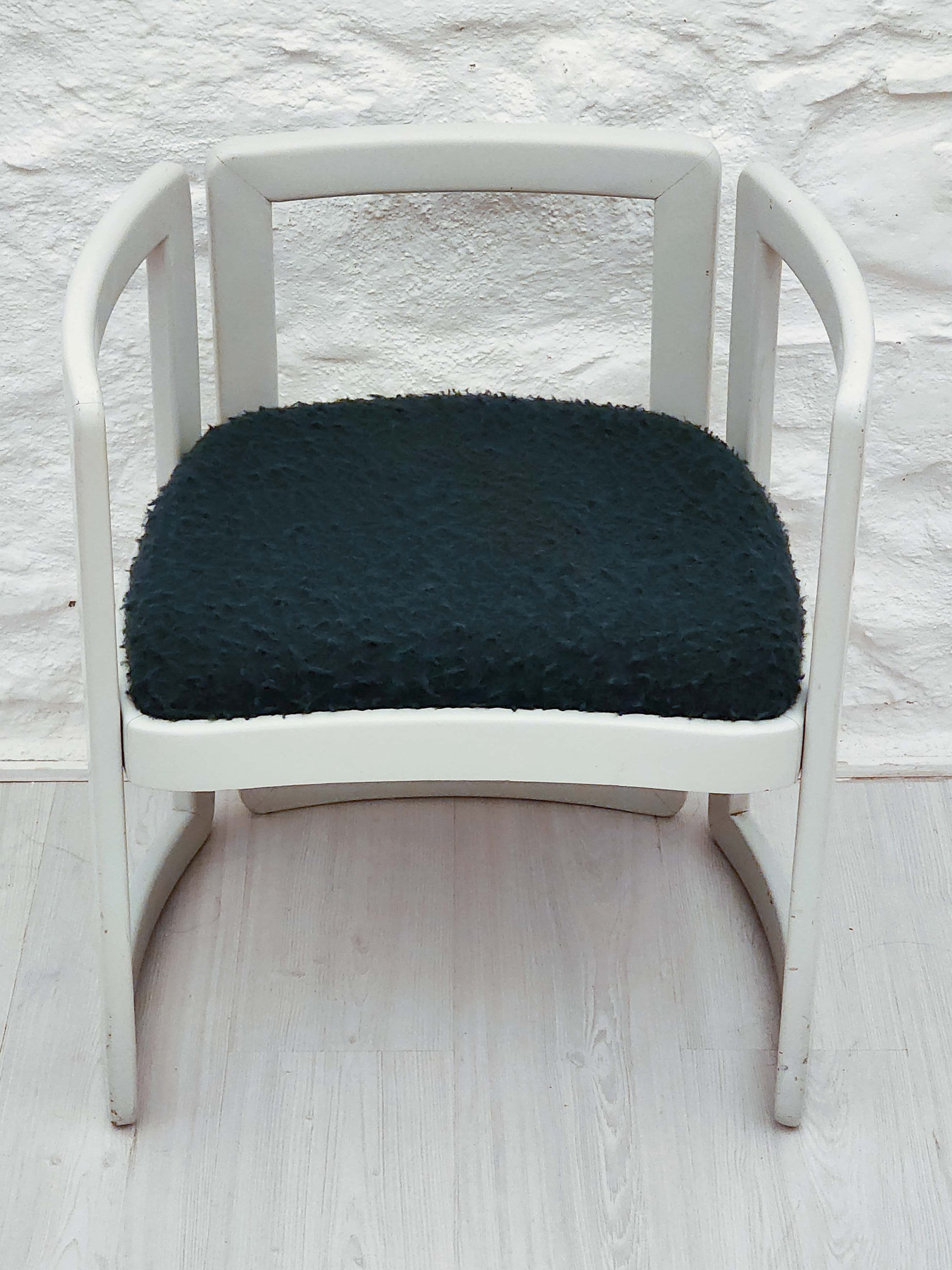 Wooden Framed Armchair in White and Teal | Italian Midcentury Modern | 1960s