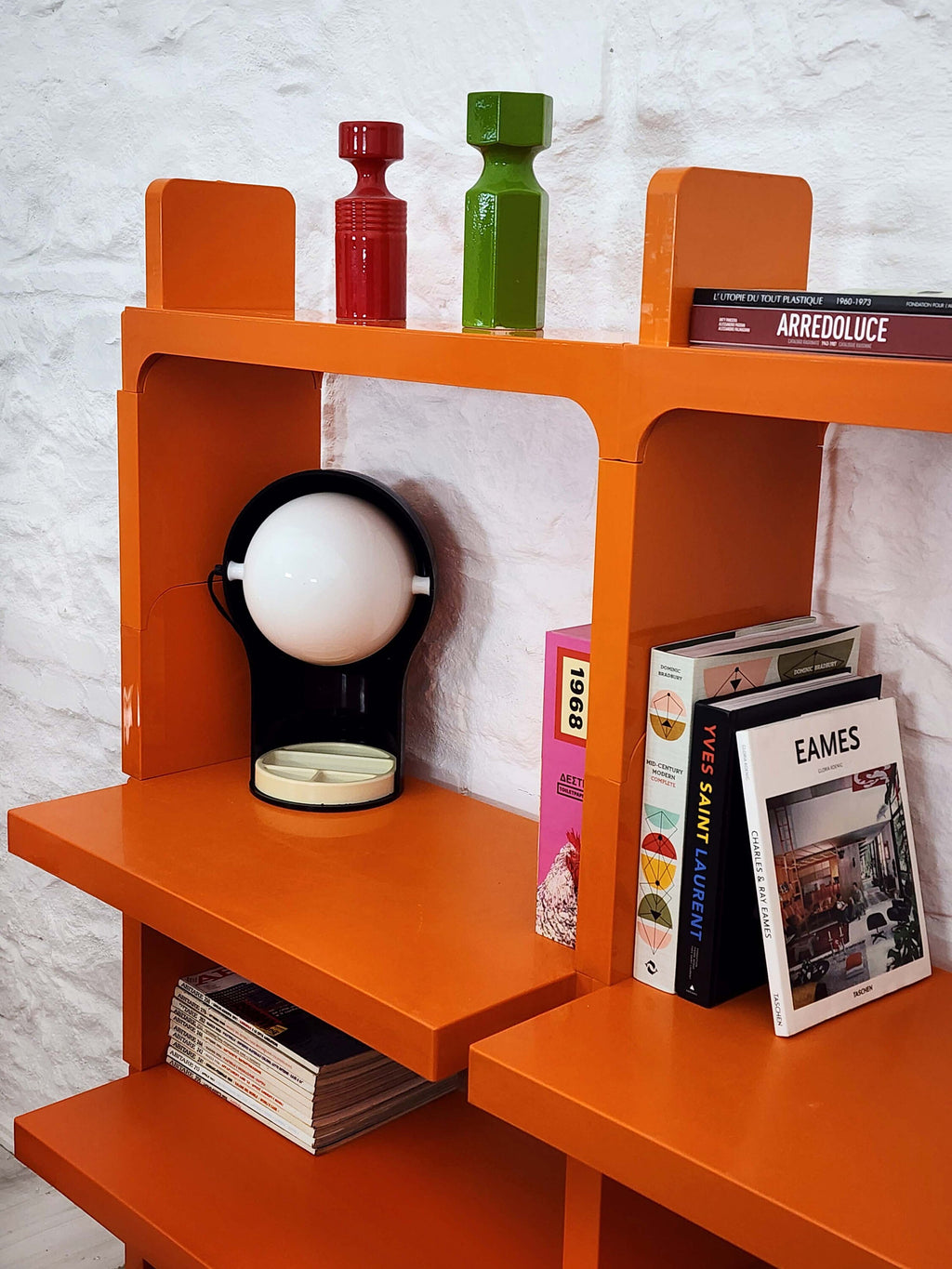 Modular Shelf System in Orange by Olaf von Bohr for Kartell (two columns) | Italian Space Age | 1960s