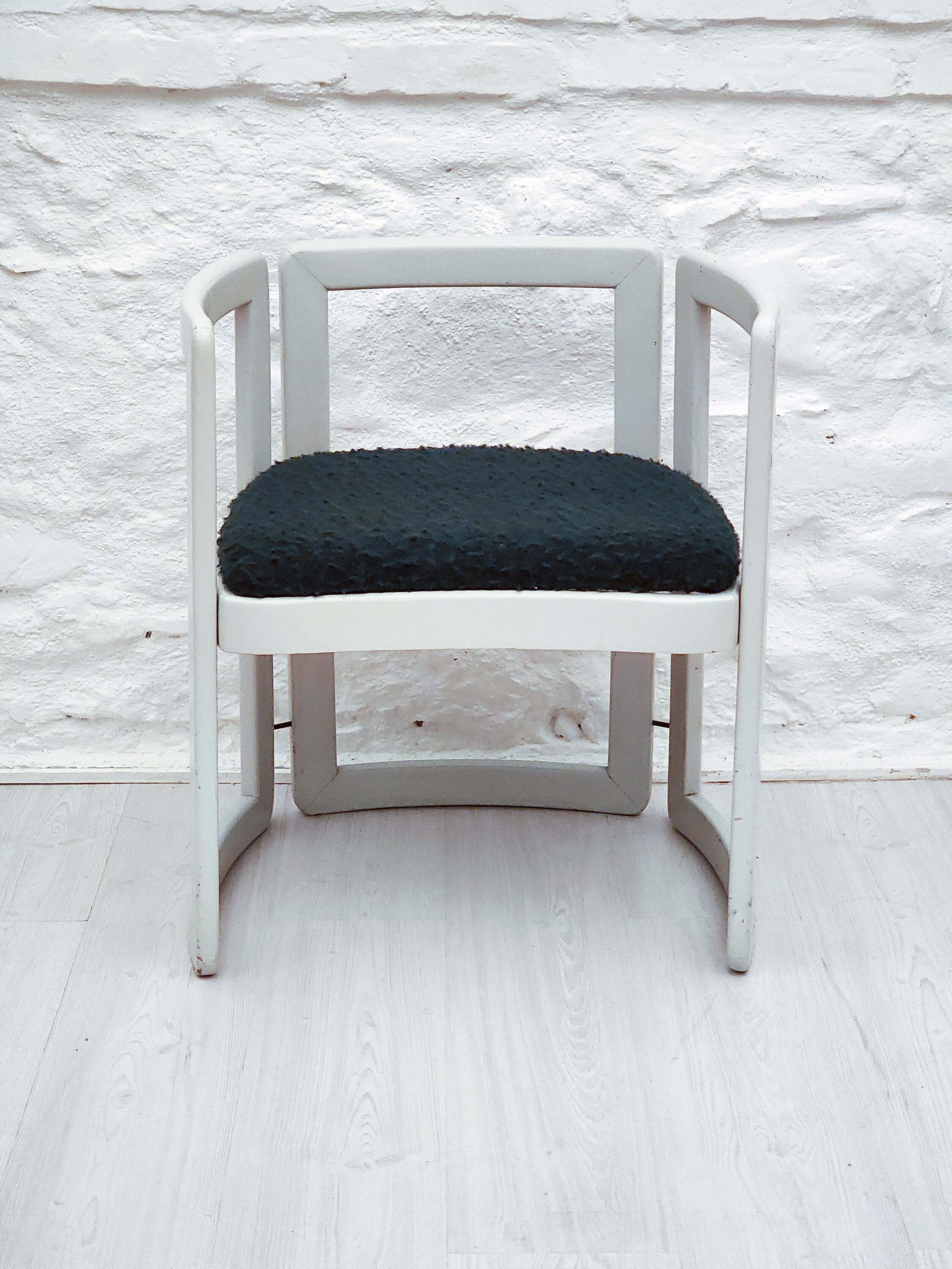Wooden Framed Armchair in White and Teal | Italian Midcentury Modern | 1960s