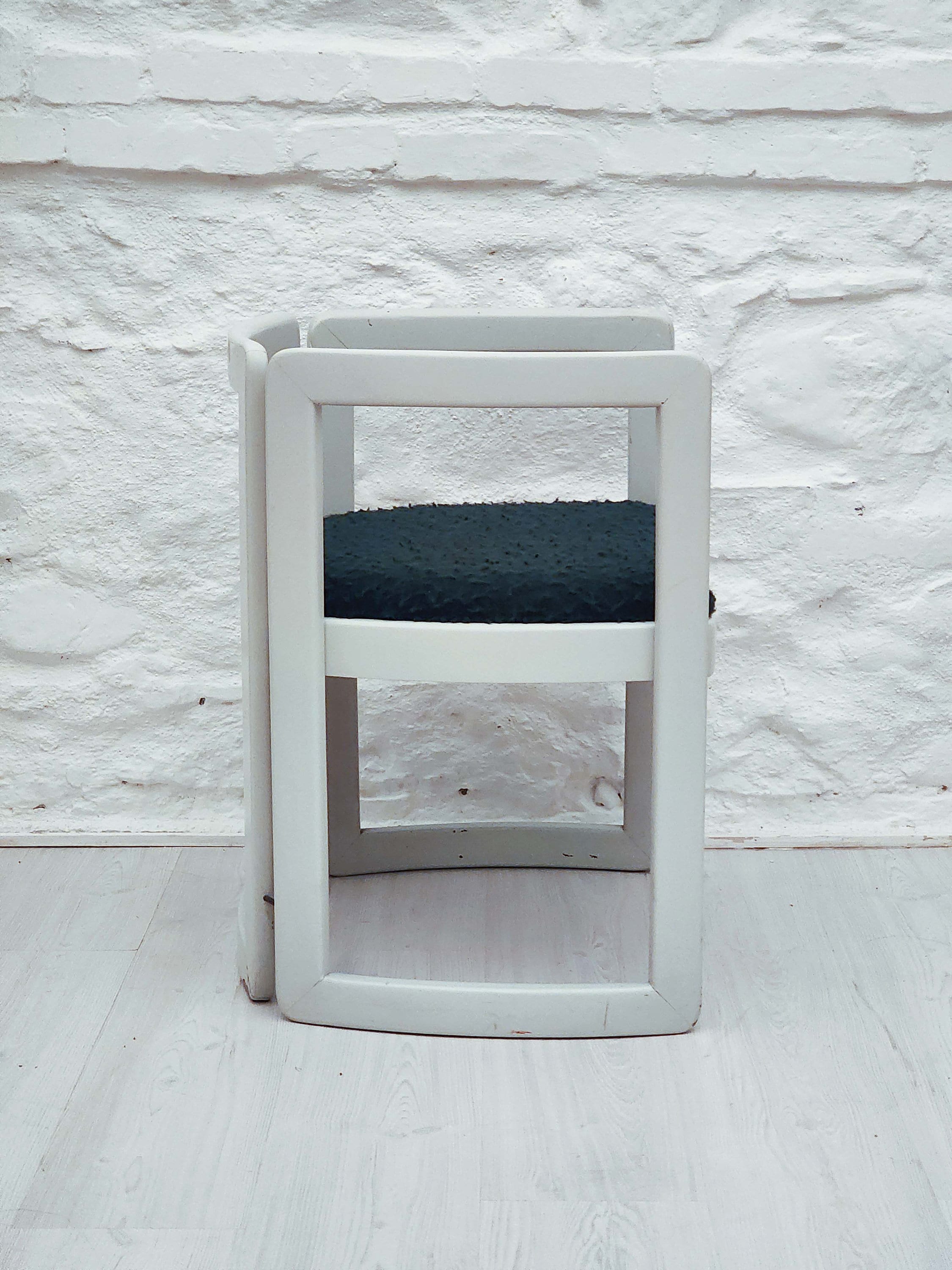 Wooden Framed Armchair in White and Teal | Italian Midcentury Modern | 1960s