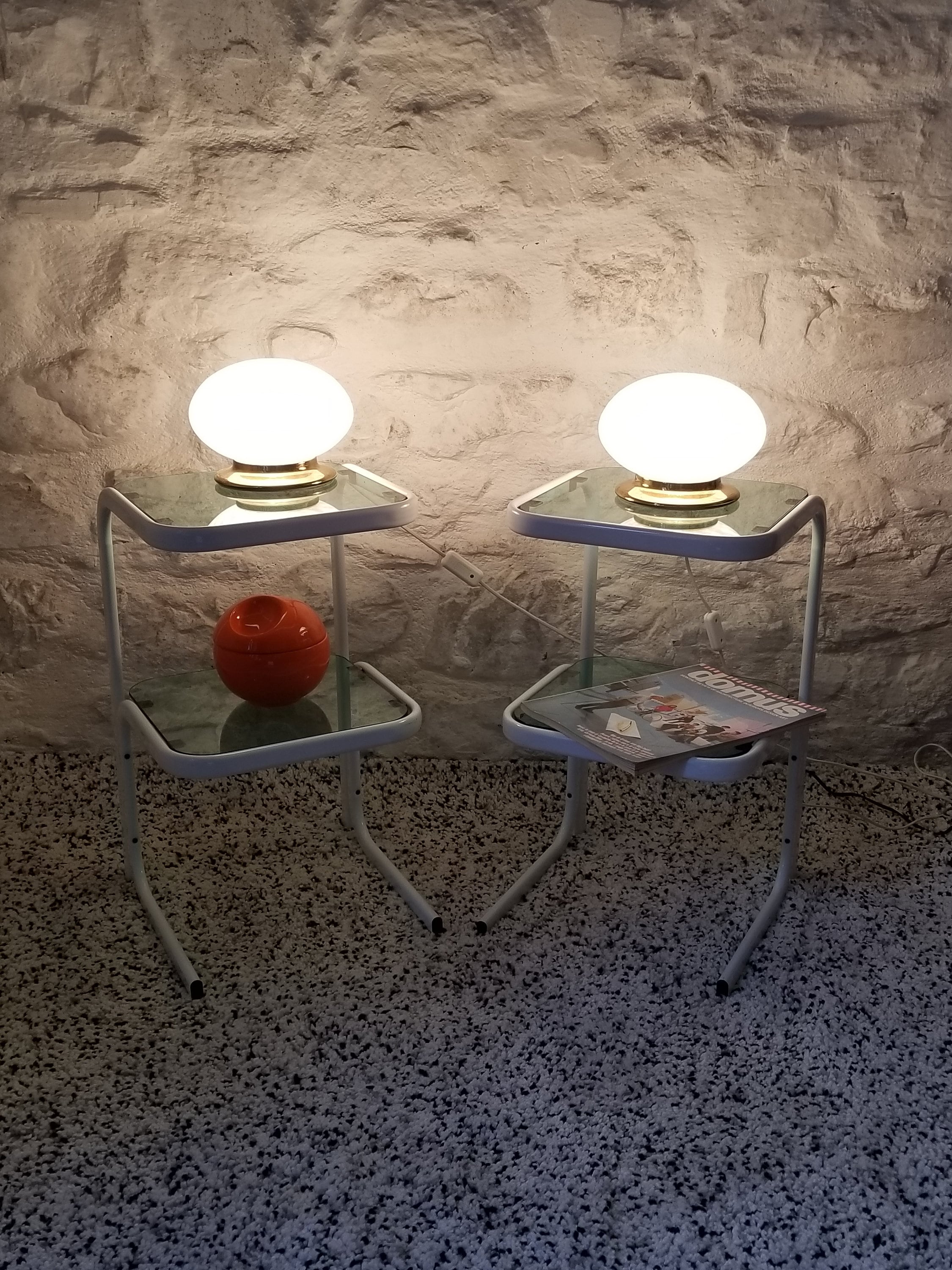 Murano Glass Swirl Lampshade Brass Base Table Lamps | Italian Midcentury Modern | 1960s