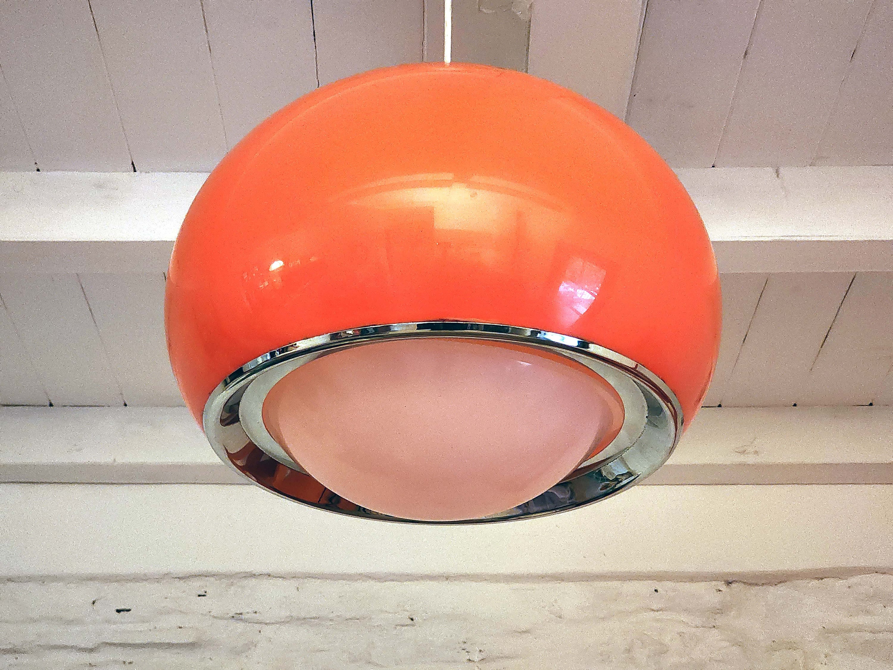Bud Pendant Lamp in Orange by Guzzini | Italian Space Age | 1960s
