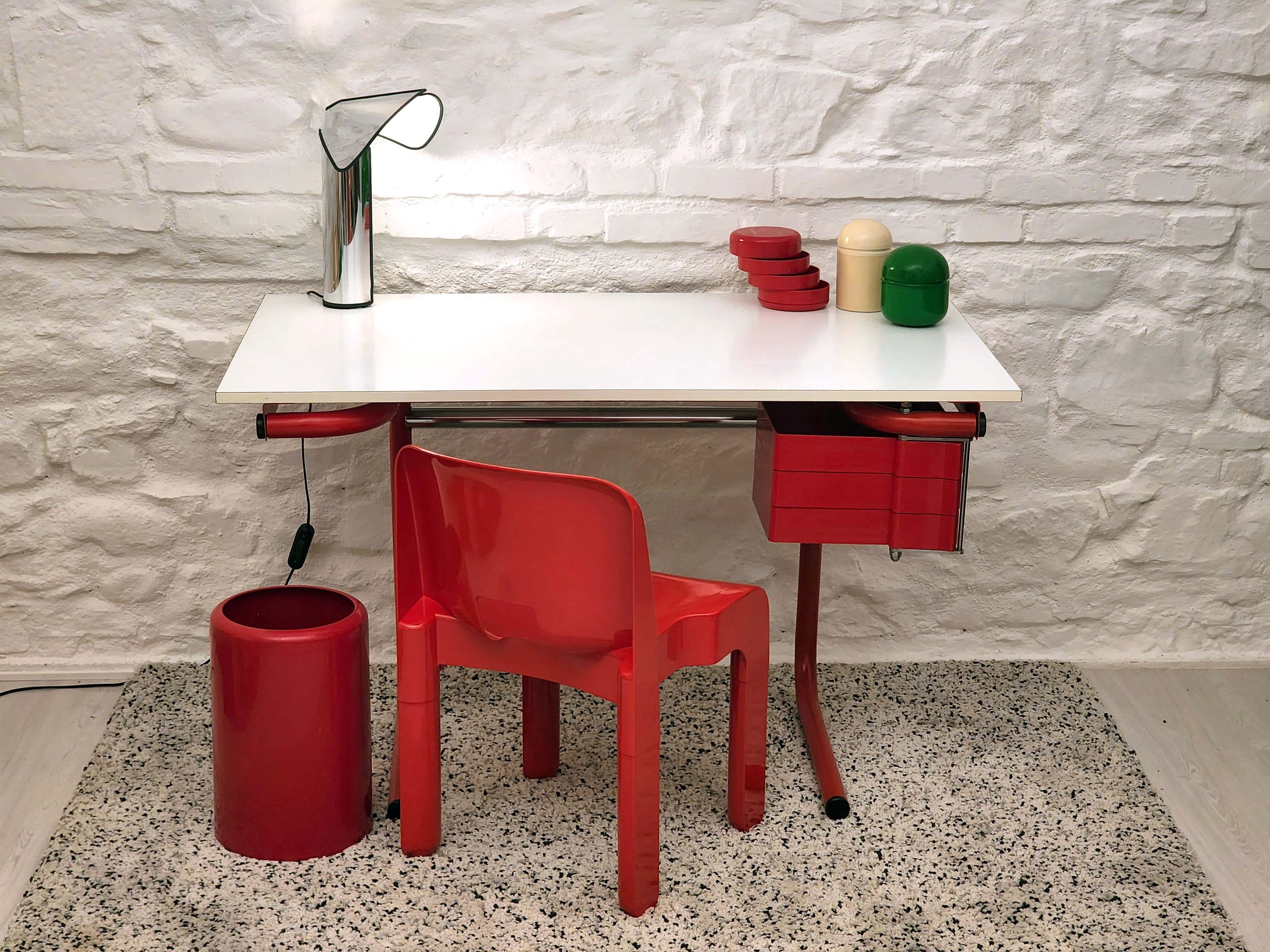 Drafting Table/Desk in Red by Joe Colombo for Bieffeplast | Italian Space Age | 1970s