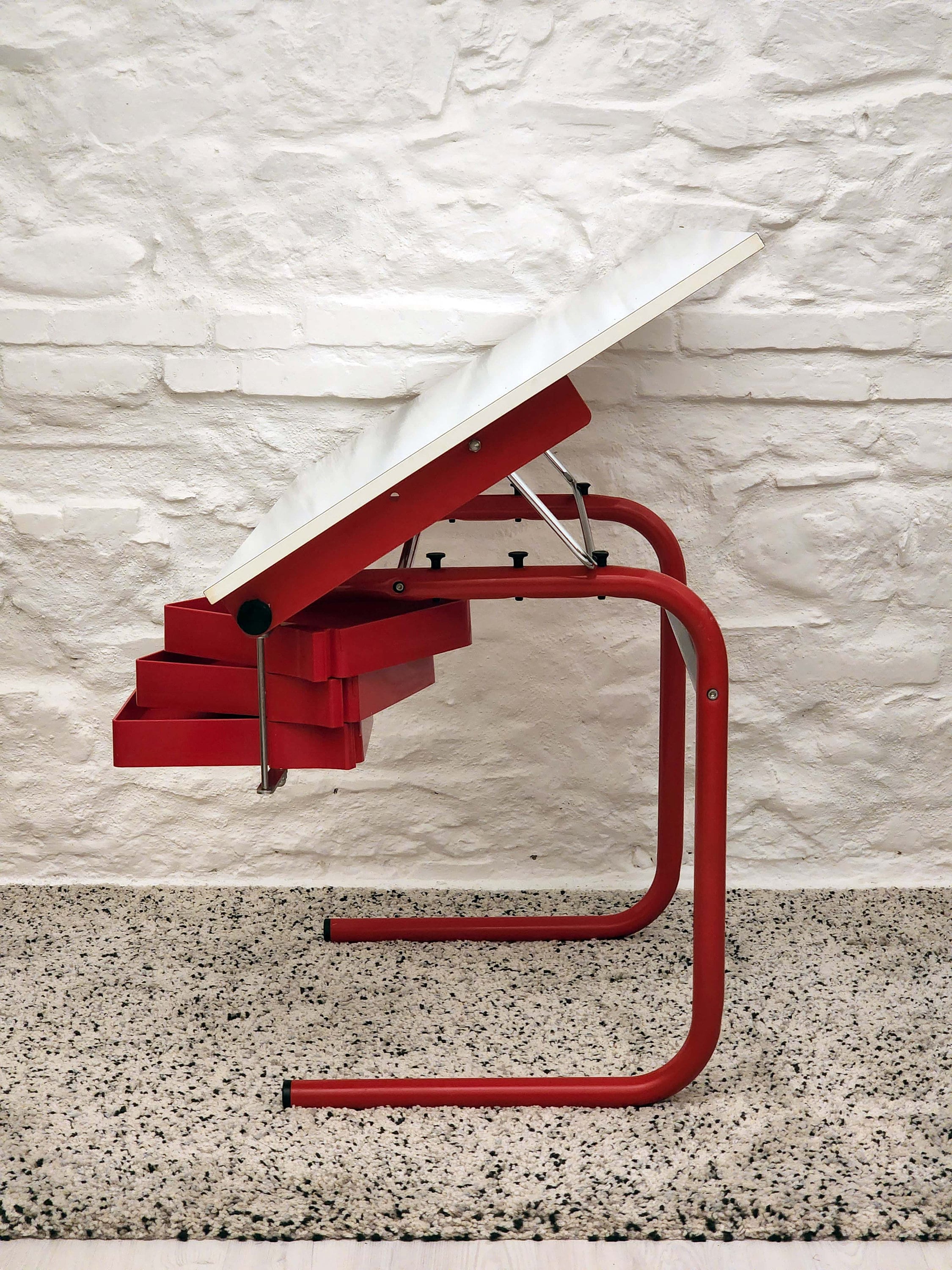 Drafting Table/Desk in Red by Joe Colombo for Bieffeplast | Italian Space Age | 1970s
