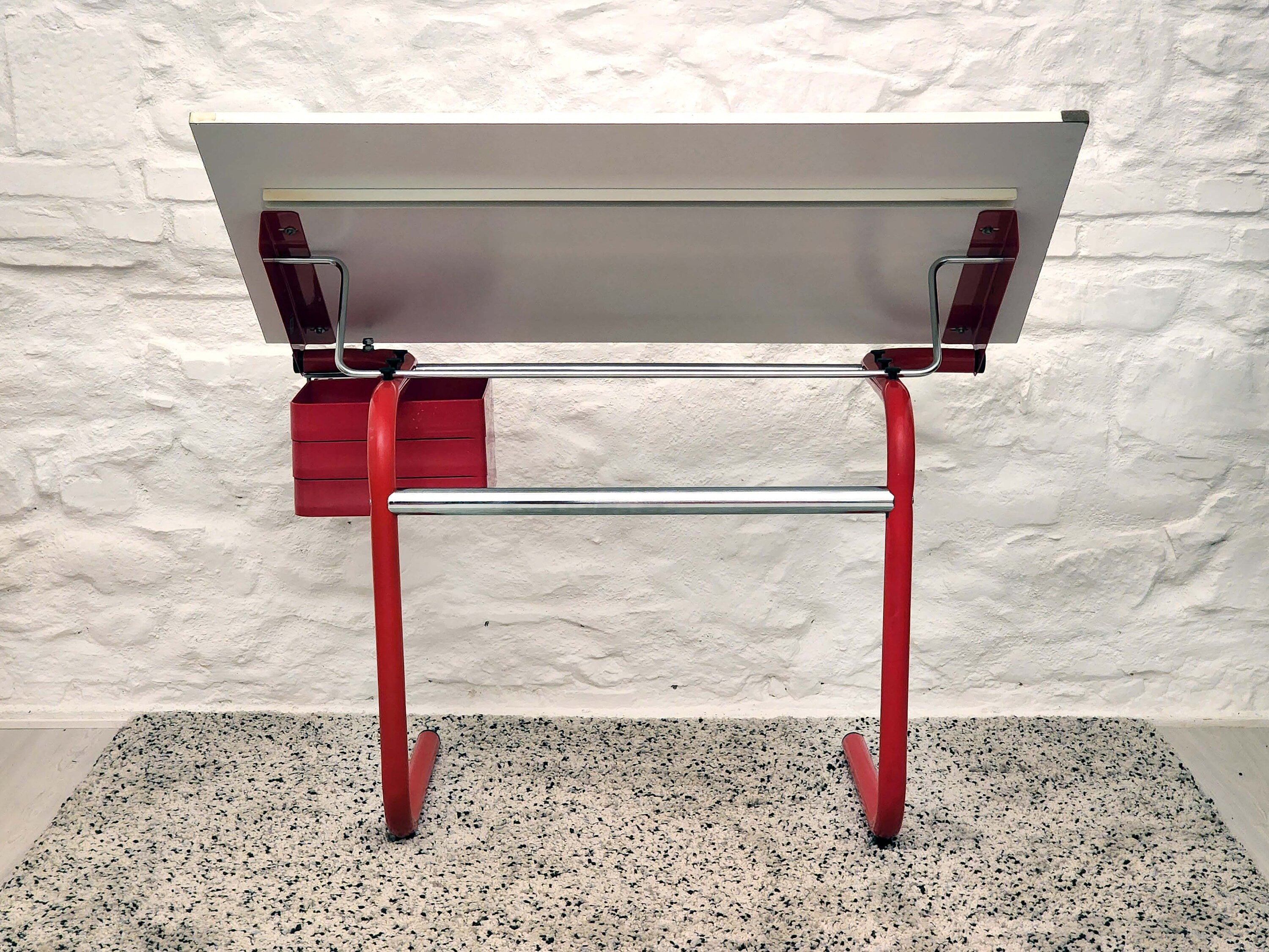 Drafting Table/Desk in Red by Joe Colombo for Bieffeplast | Italian Space Age | 1970s