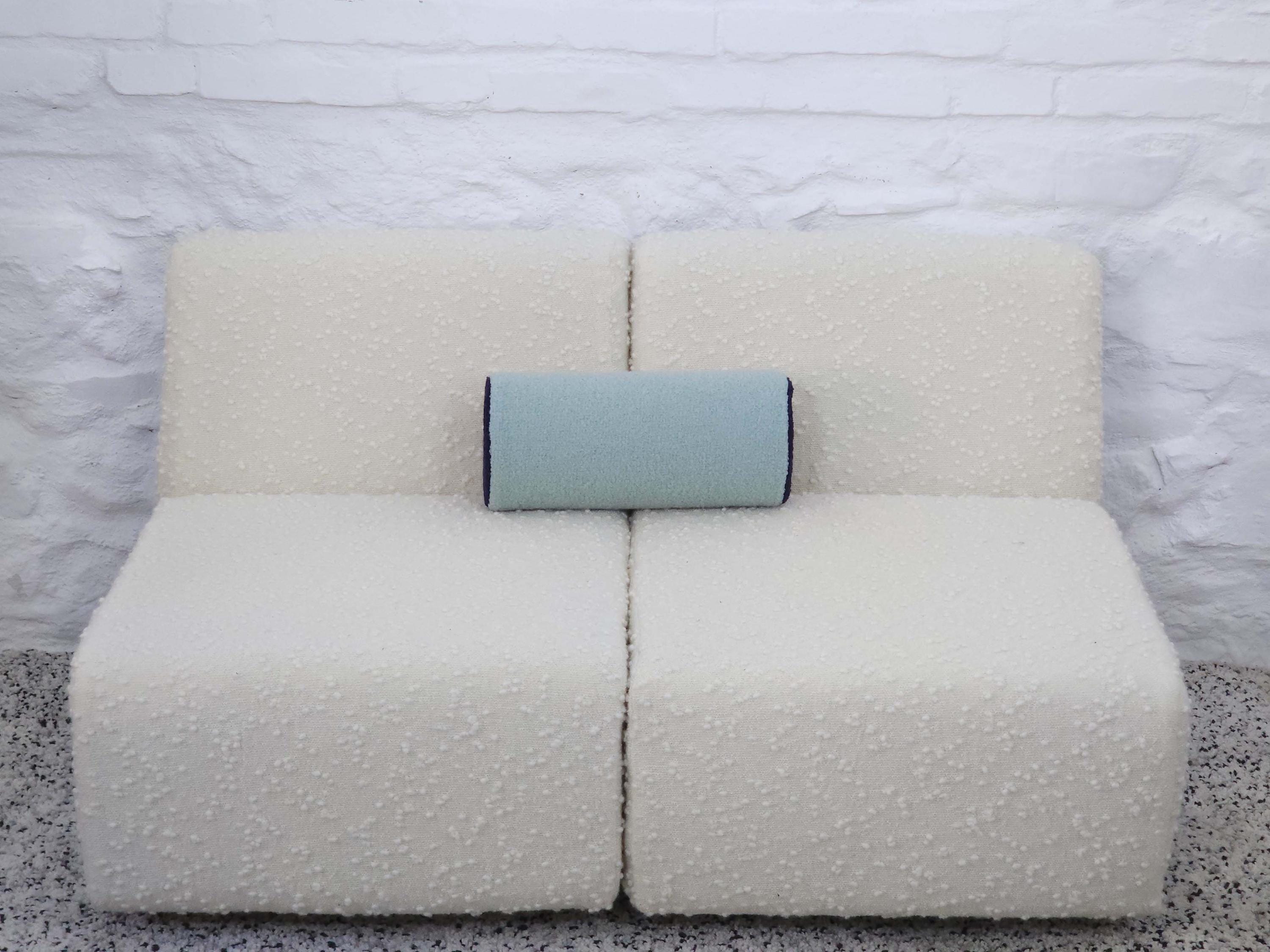 Bolster Pillow Cushion Cover in Light Blue and Navy Italian Boucle