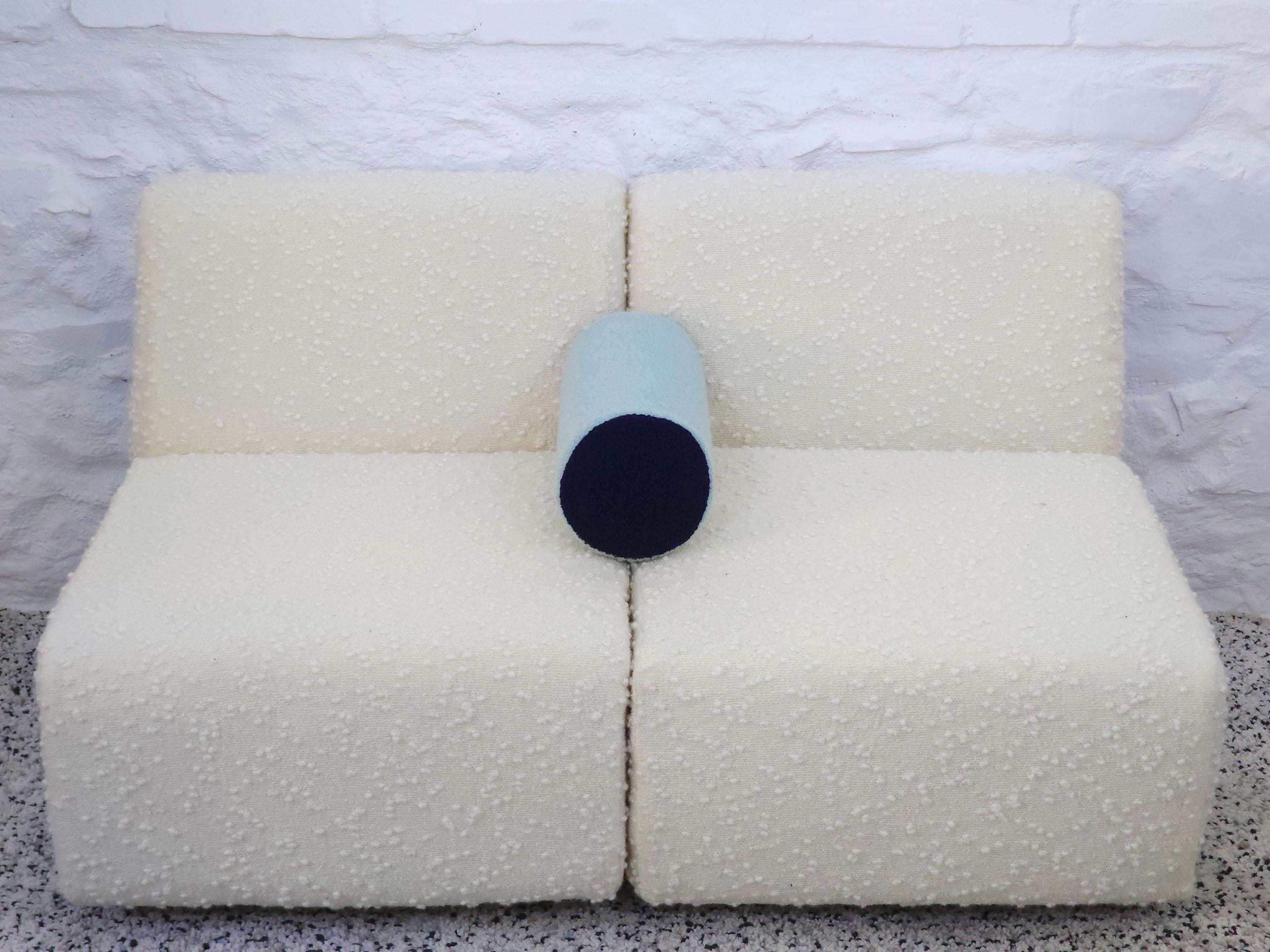 Bolster Pillow Cushion Cover in Light Blue and Navy Italian Boucle