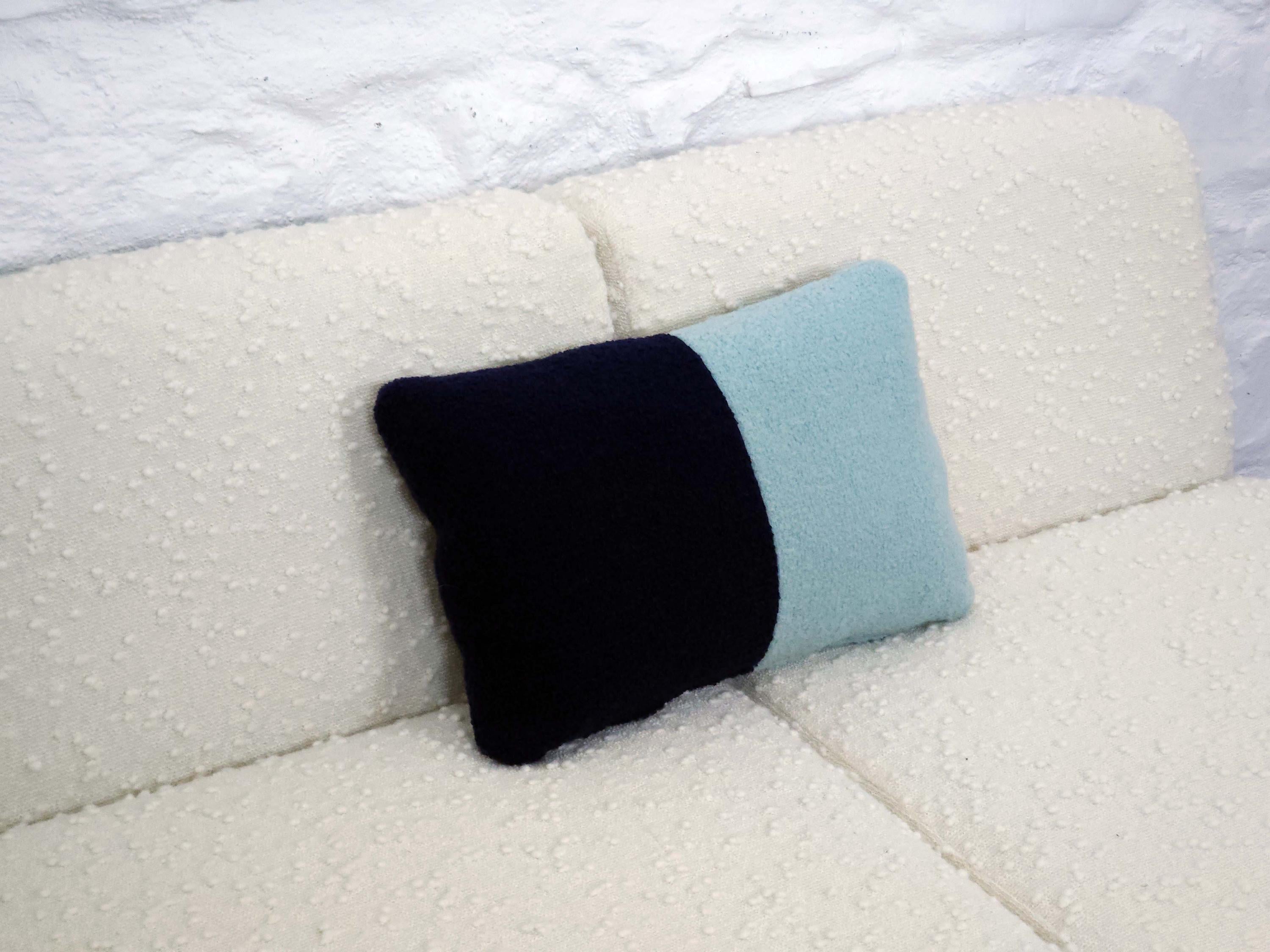 Rectangular Pillow Cushion Cover in Navy and Aqua Italian Boucle