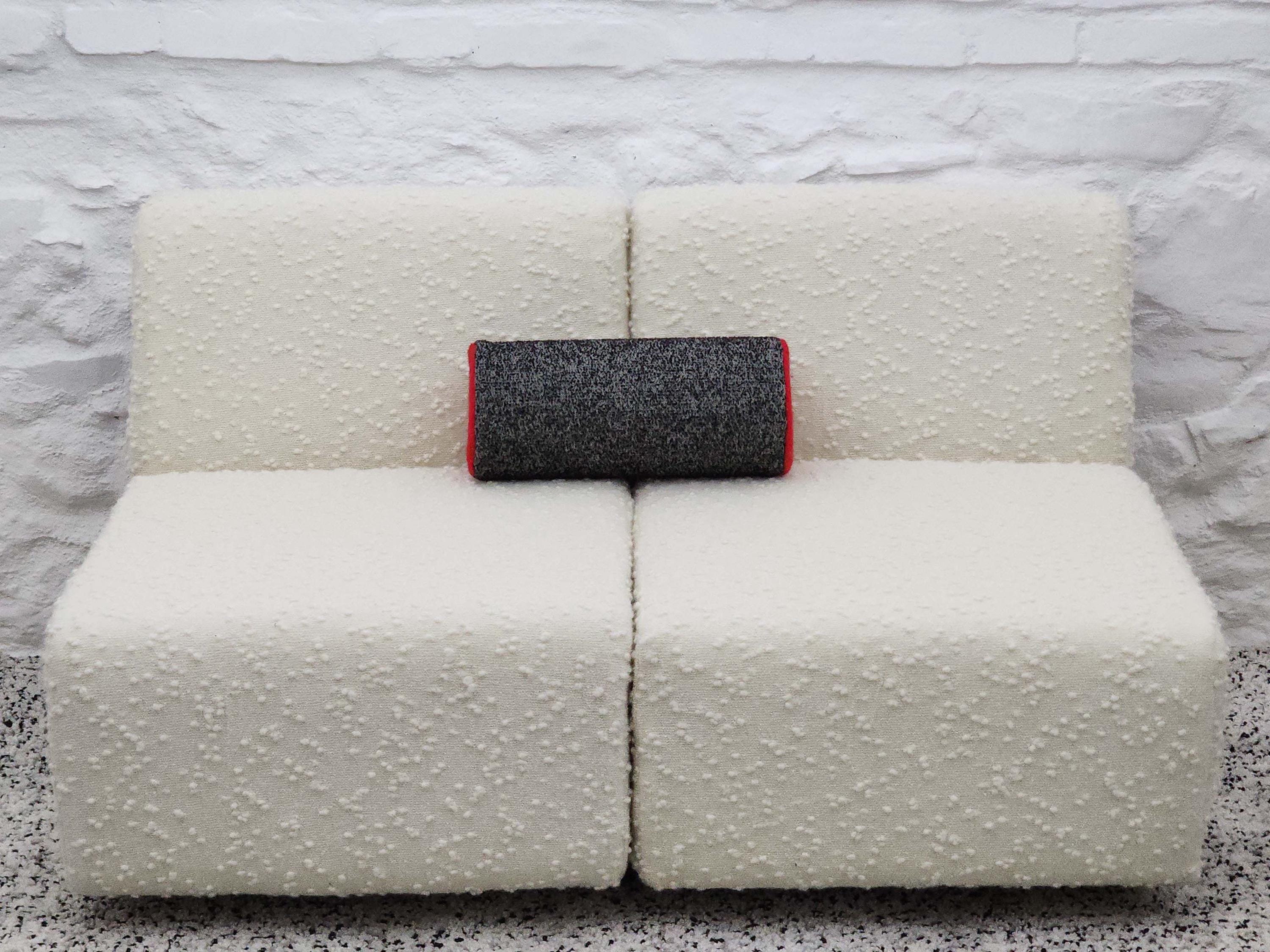 Bolster Pillow Cushion Cover in Heathered Black and Red Italian Boucle