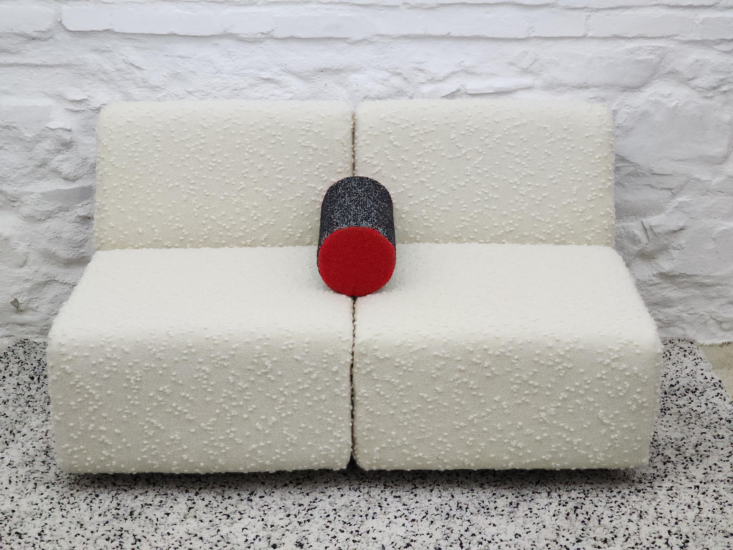 Bolster Pillow Cushion Cover in Heathered Black and Red Italian Boucle