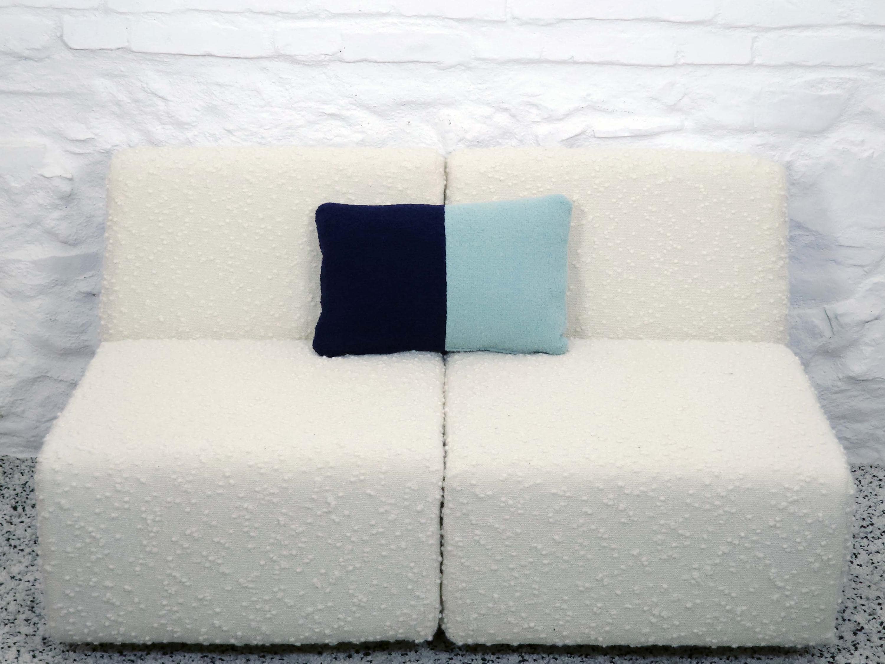 Rectangular Pillow Cushion Cover in Navy and Aqua Italian Boucle