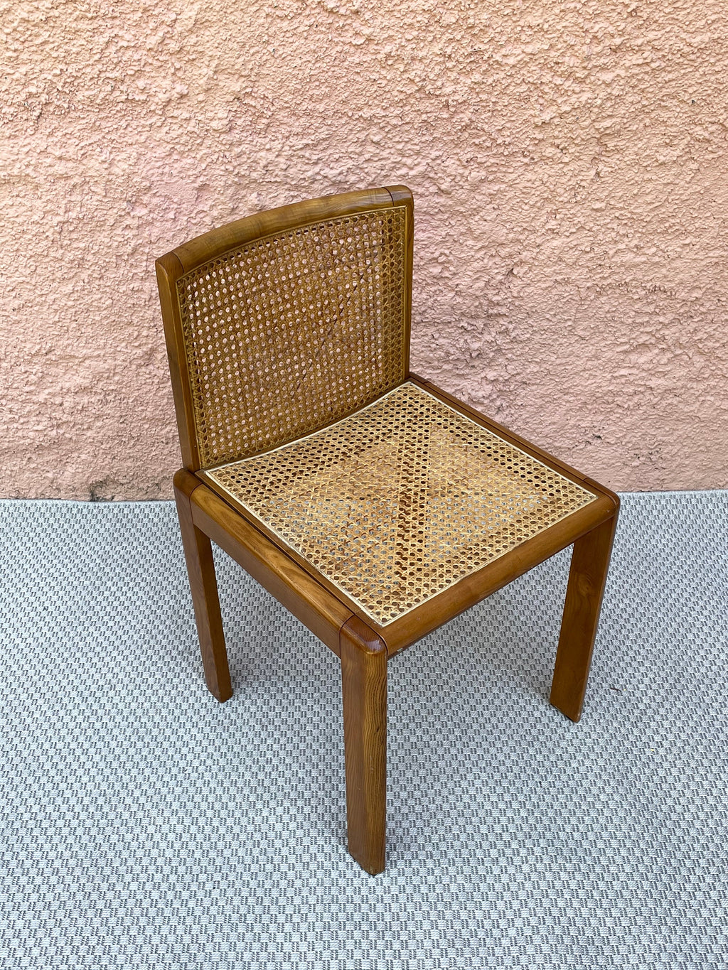 Wooden Caned Dining Side Chair | Italian Mid-century Modern | 1960s