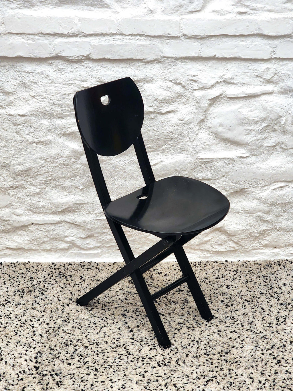 Wooden Folding Chair in Black | Postmodern Italian Design | 1980s