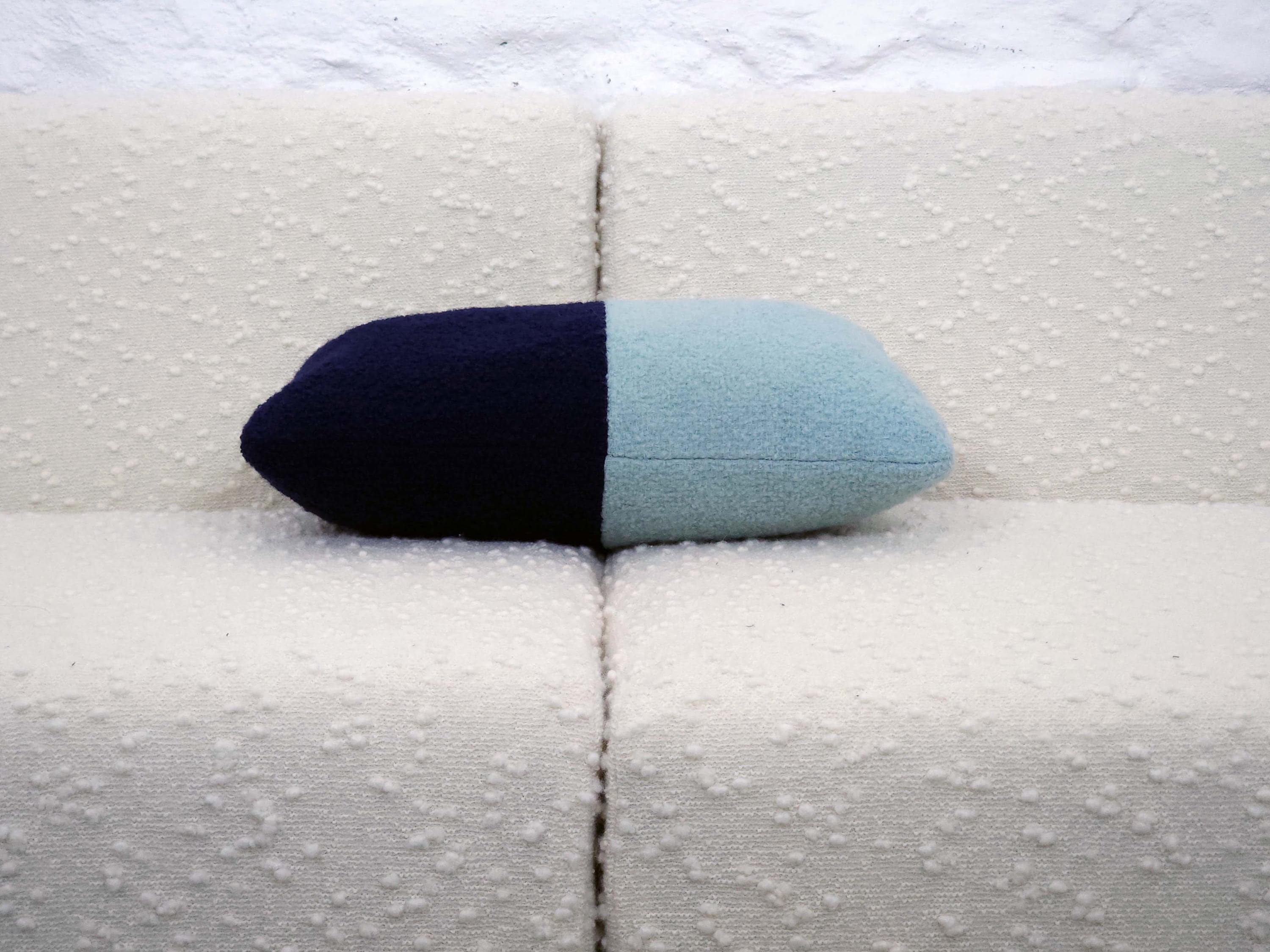Rectangular Pillow Cushion Cover in Navy and Aqua Italian Boucle