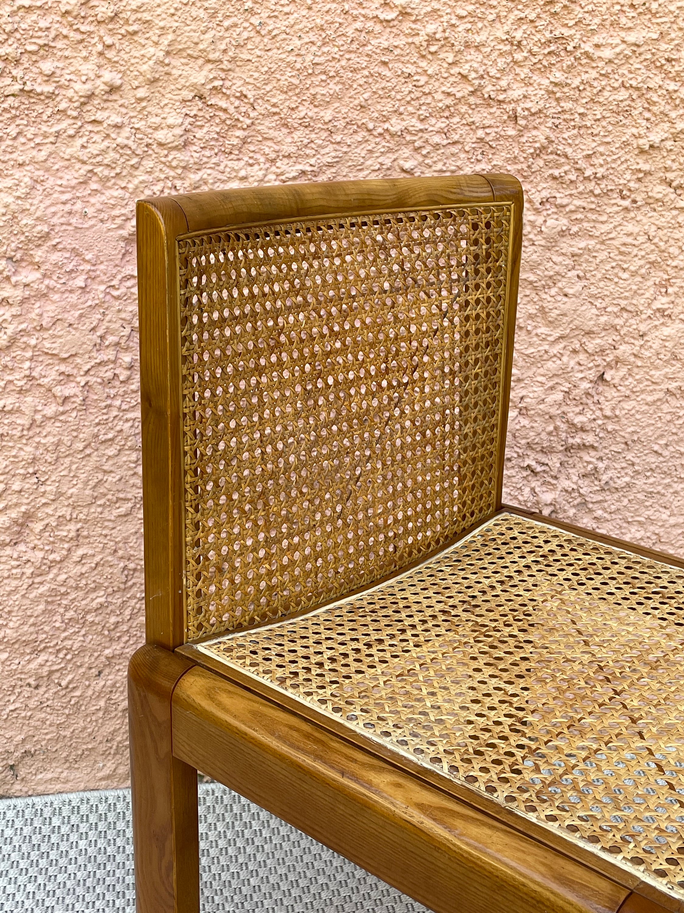 Wooden Caned Dining Side Chair | Italian Mid-century Modern | 1960s