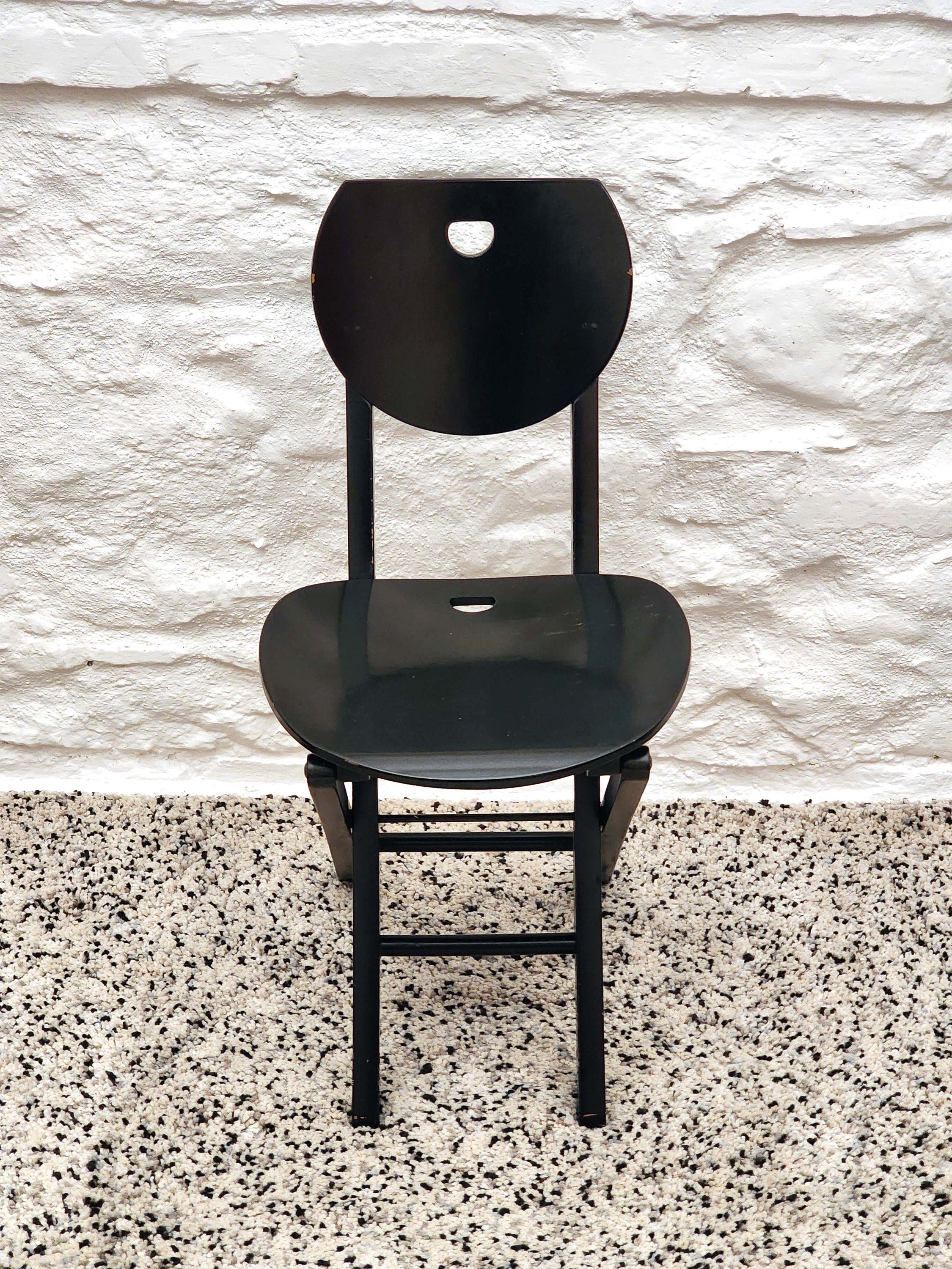 Wooden Folding Chair in Black | Postmodern Italian Design | 1980s