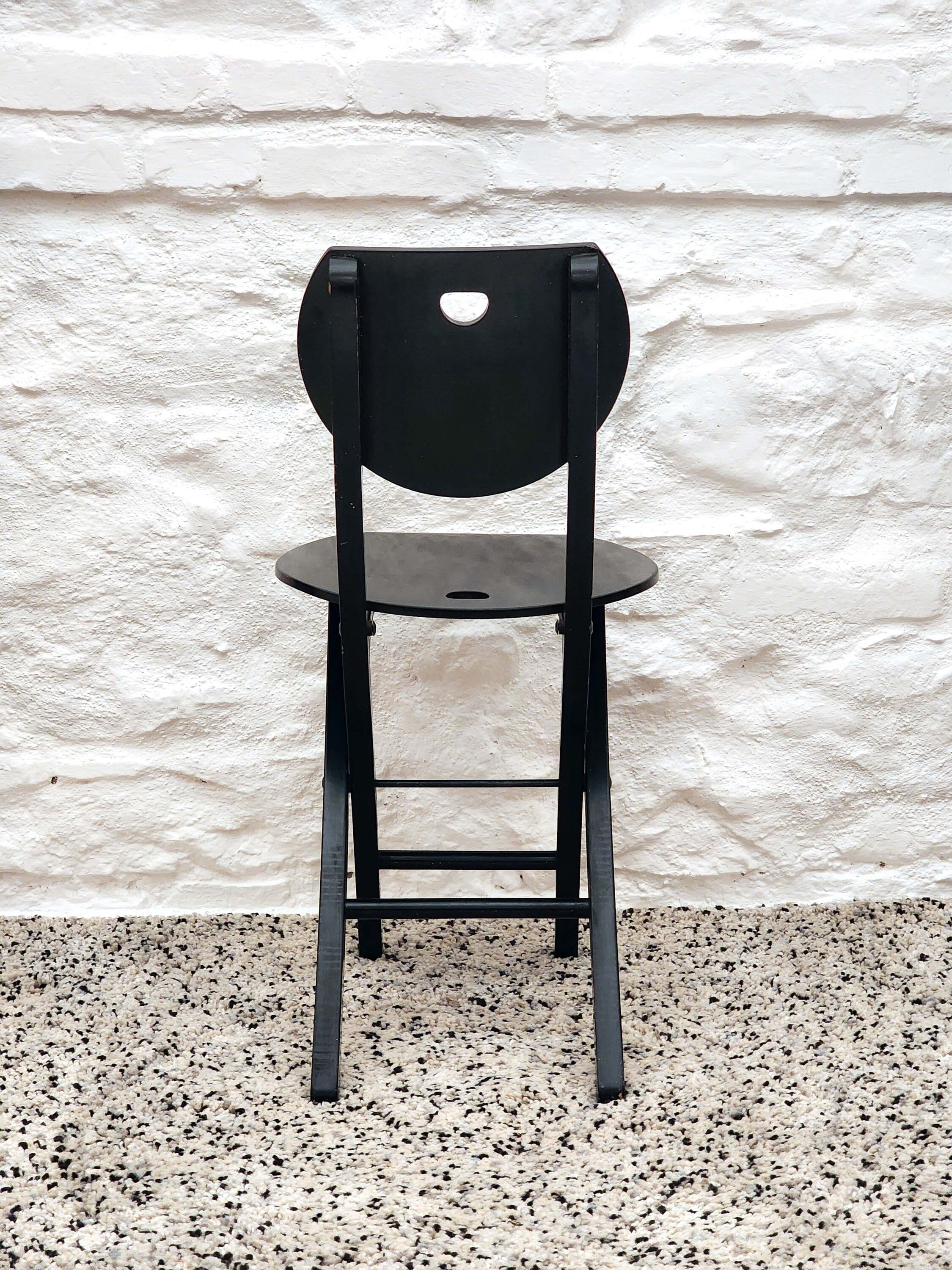 Wooden Folding Chair in Black | Postmodern Italian Design | 1980s