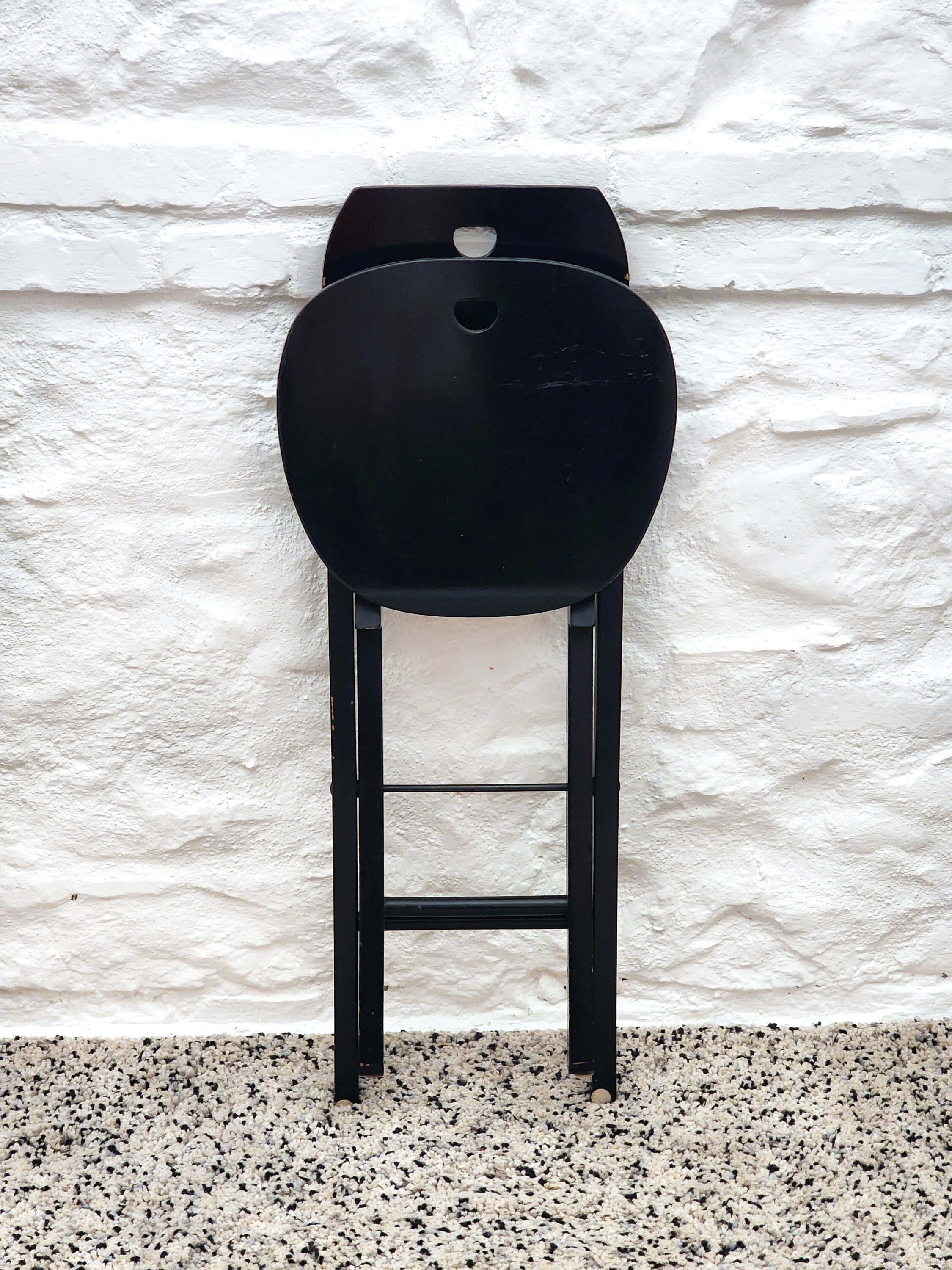 Wooden Folding Chair in Black | Postmodern Italian Design | 1980s