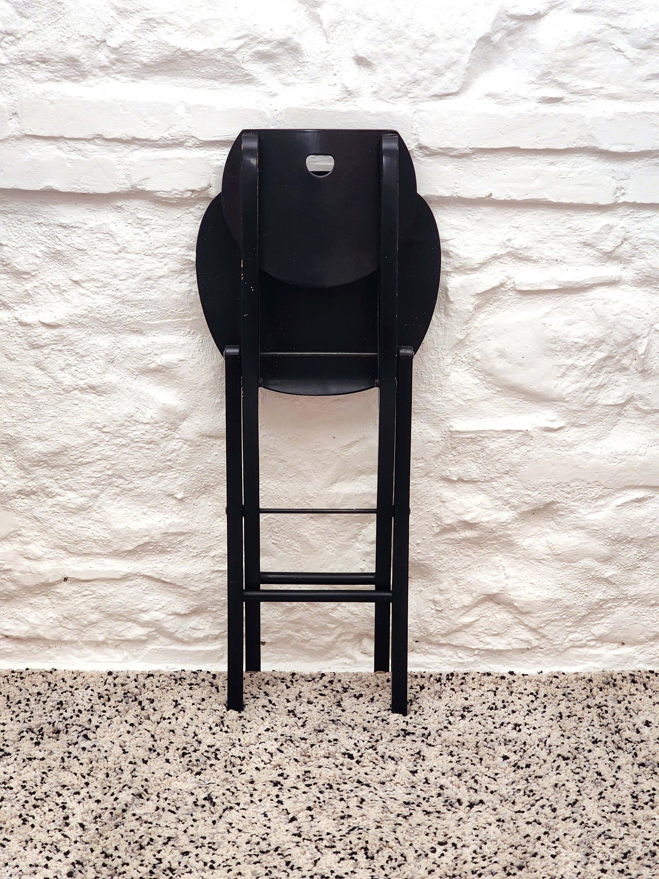 Wooden Folding Chair in Black | Postmodern Italian Design | 1980s