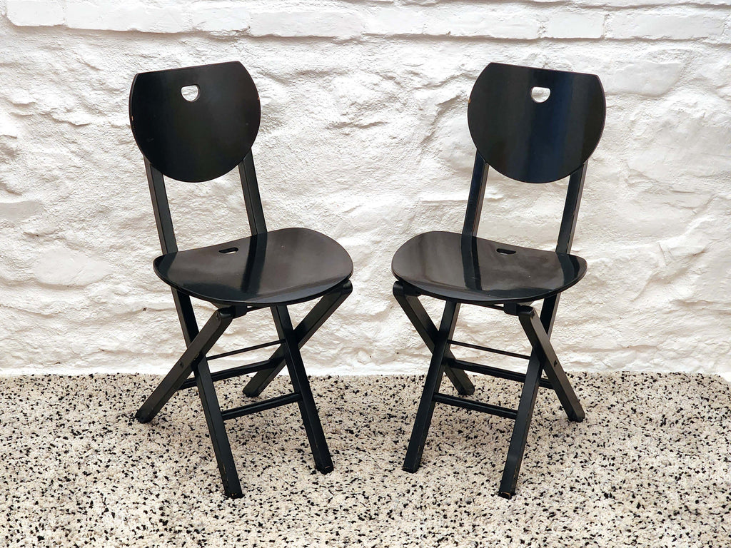 Wooden Folding Chair in Black | Postmodern Italian Design | 1980s