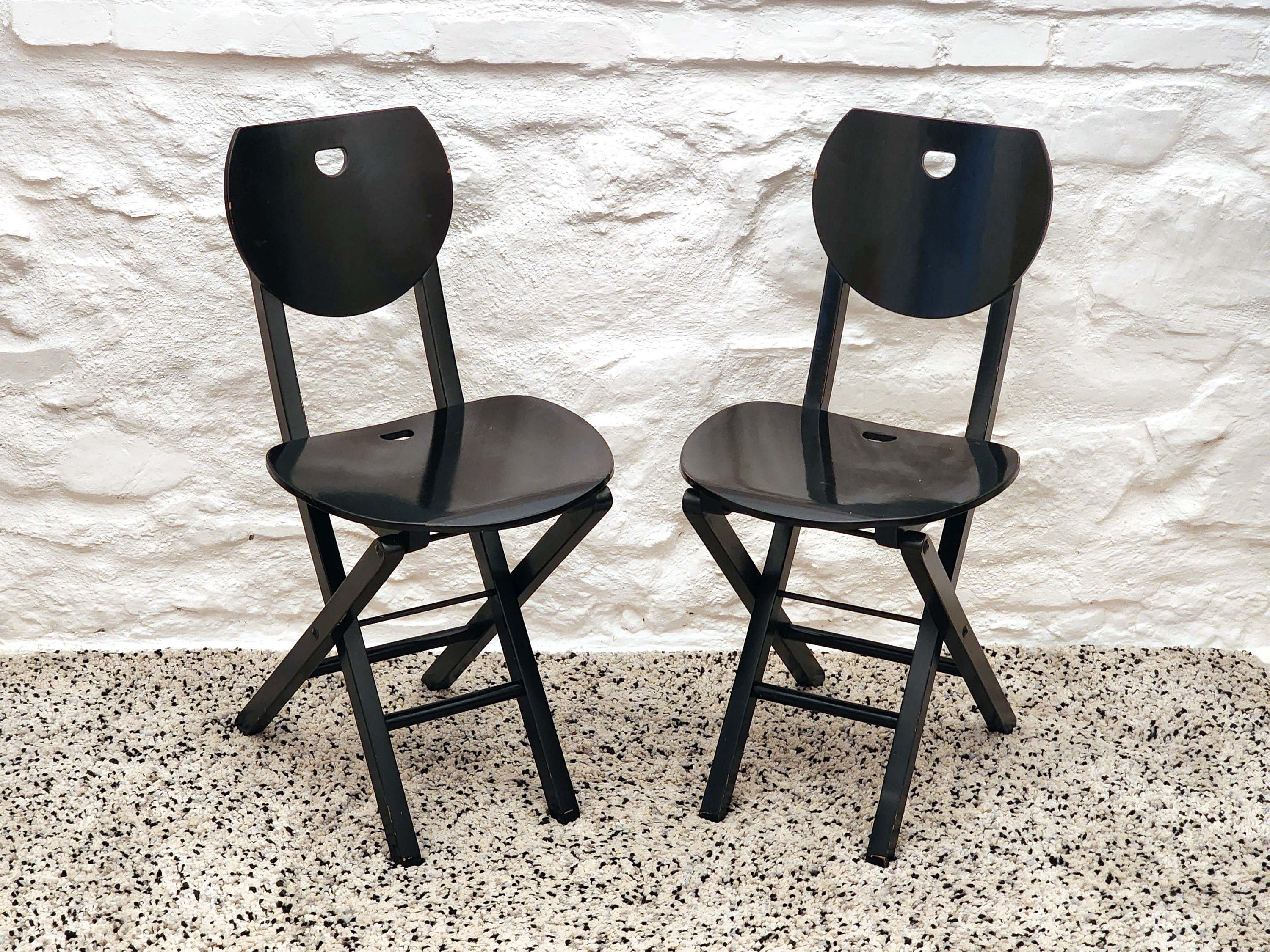 Wooden Folding Chair in Black | Postmodern Italian Design | 1980s
