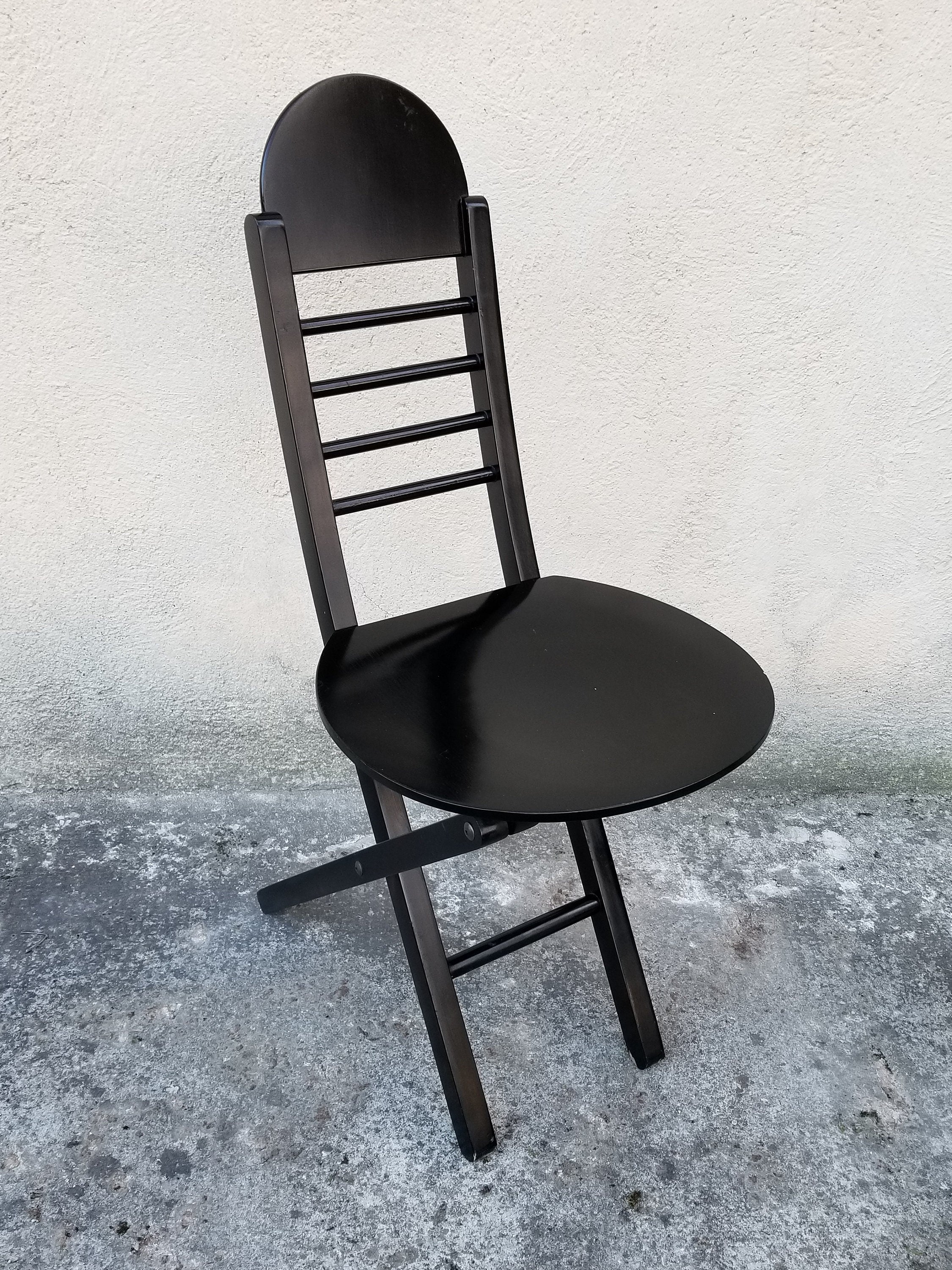 Wooden Folding Chair in Black | Postmodern Italian Design | 1980s