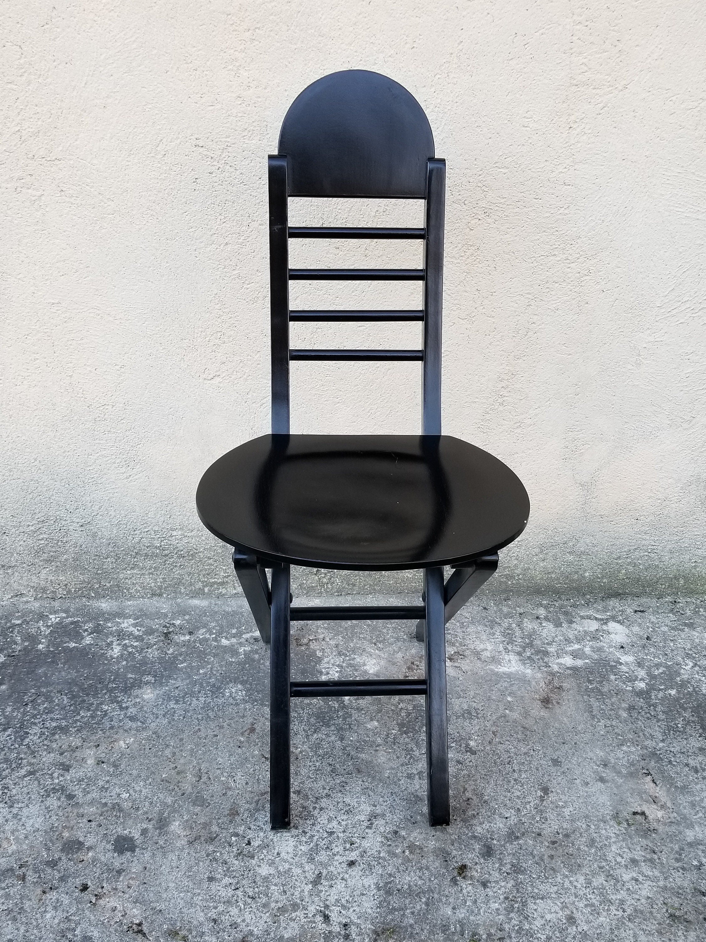 Wooden Folding Chair in Black | Postmodern Italian Design | 1980s