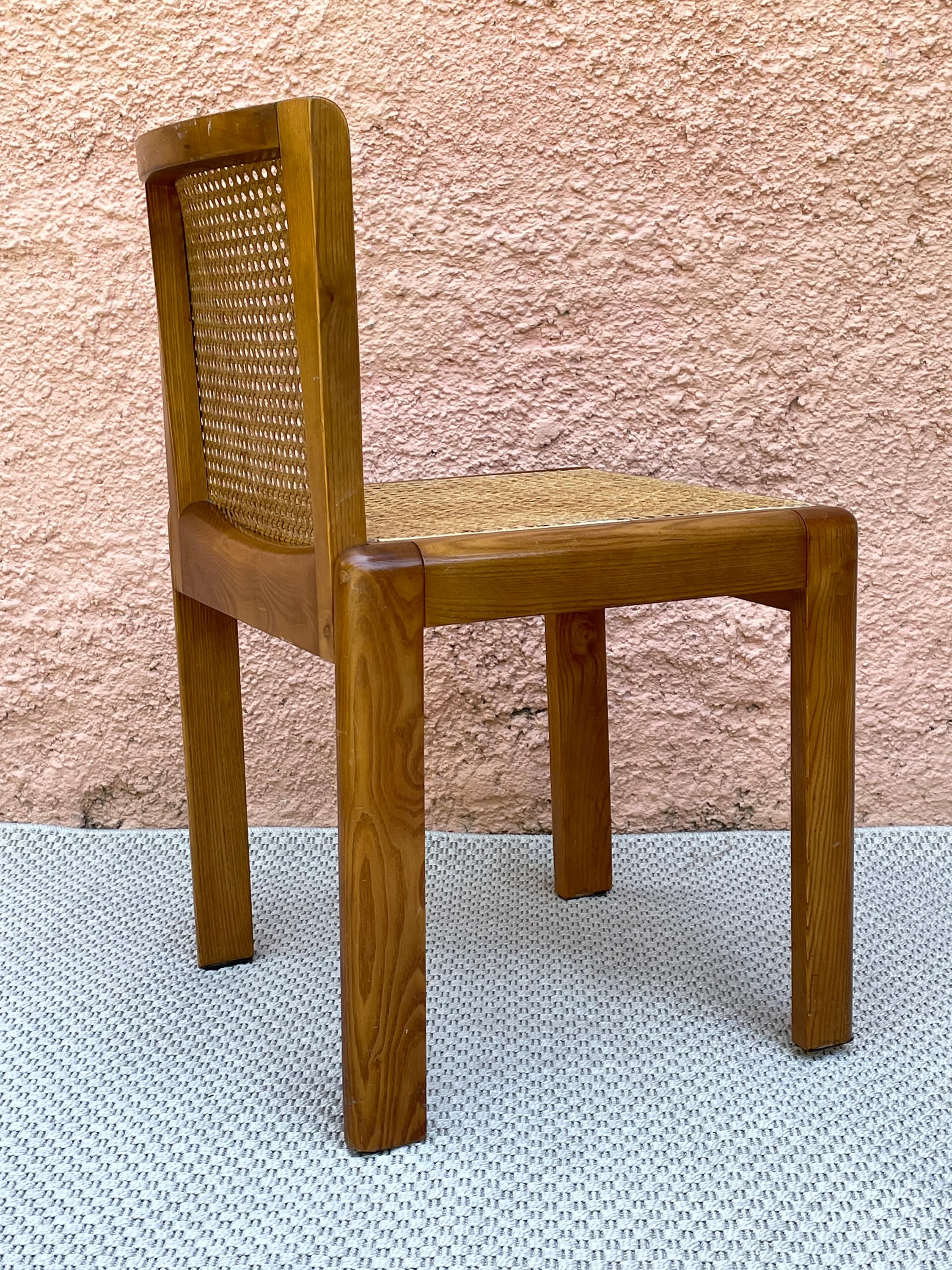 Wooden Caned Dining Side Chair | Italian Mid-century Modern | 1960s