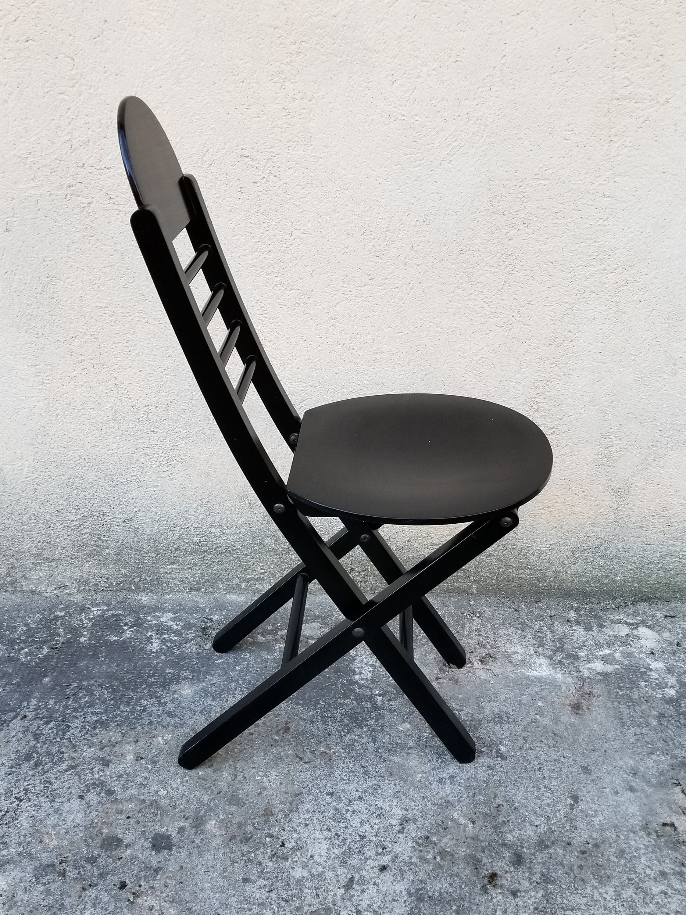 Wooden Folding Chair in Black | Postmodern Italian Design | 1980s