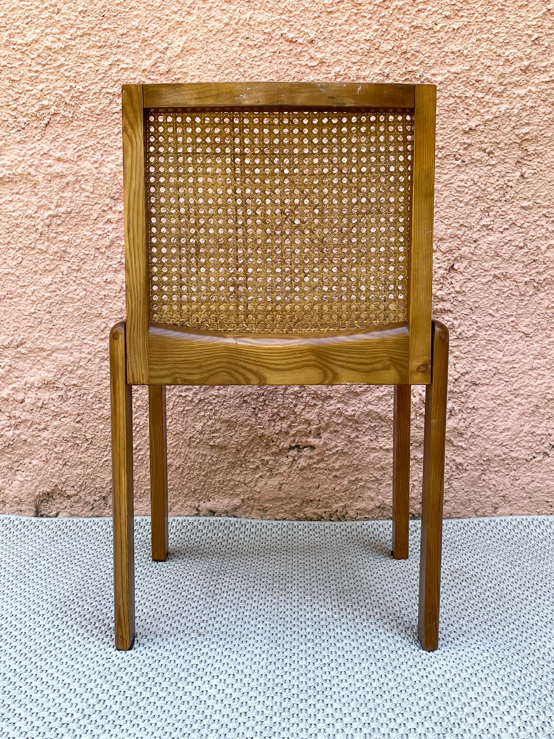 Wooden Caned Dining Side Chair | Italian Mid-century Modern | 1960s