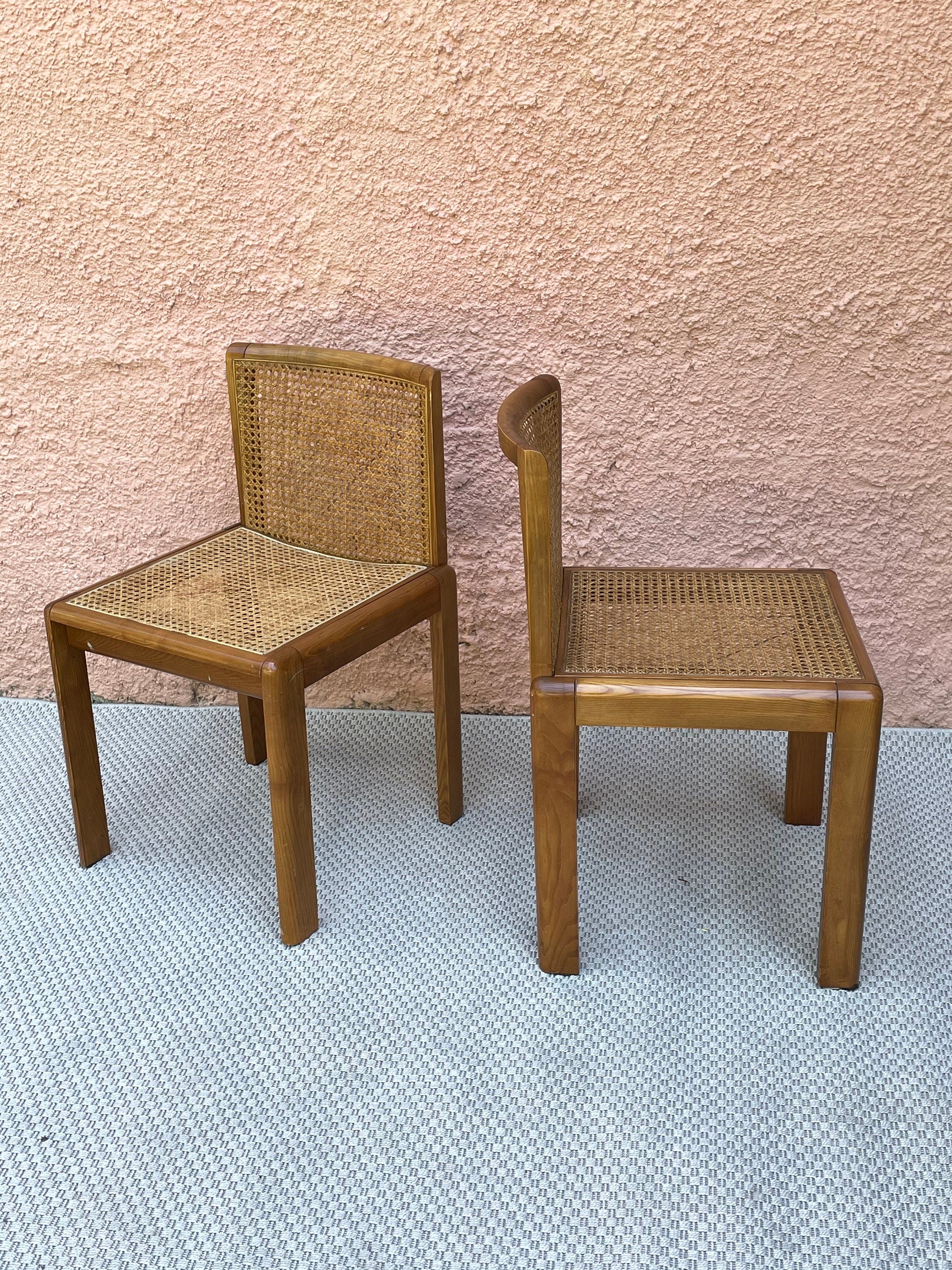 Wooden Caned Dining Side Chair | Italian Mid-century Modern | 1960s