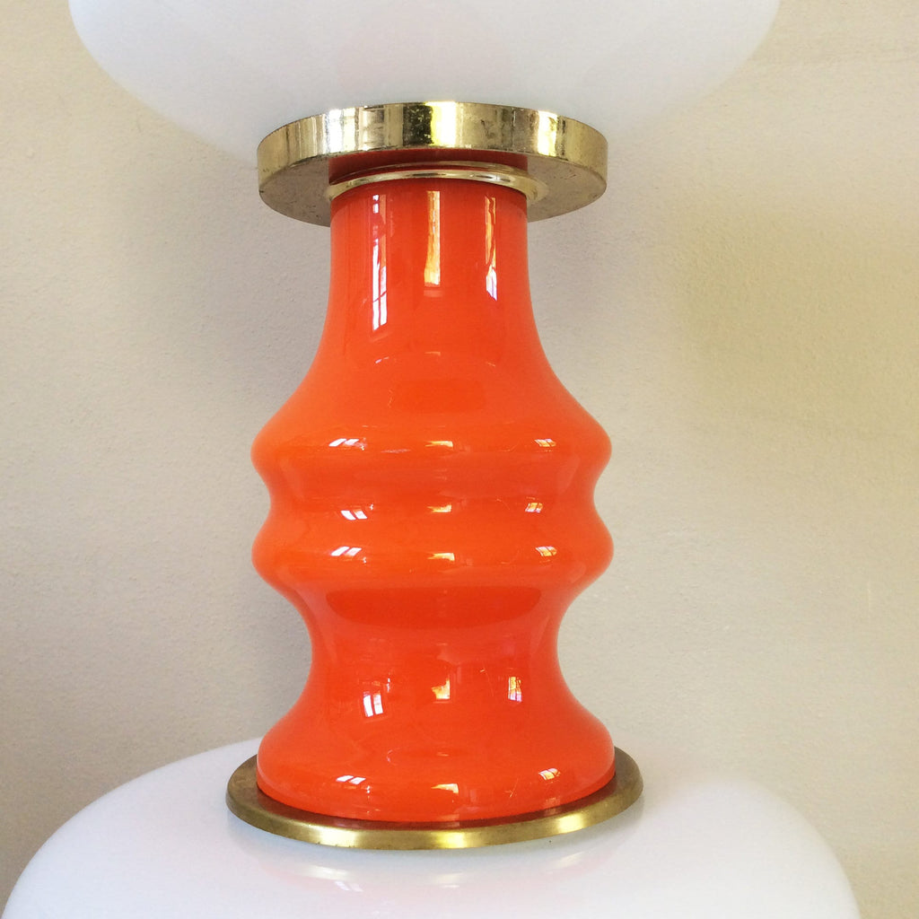 Multi-Tiered White and Orange Murano Opaline Glass Floor Lamp in | Italian Space Age | 1970s