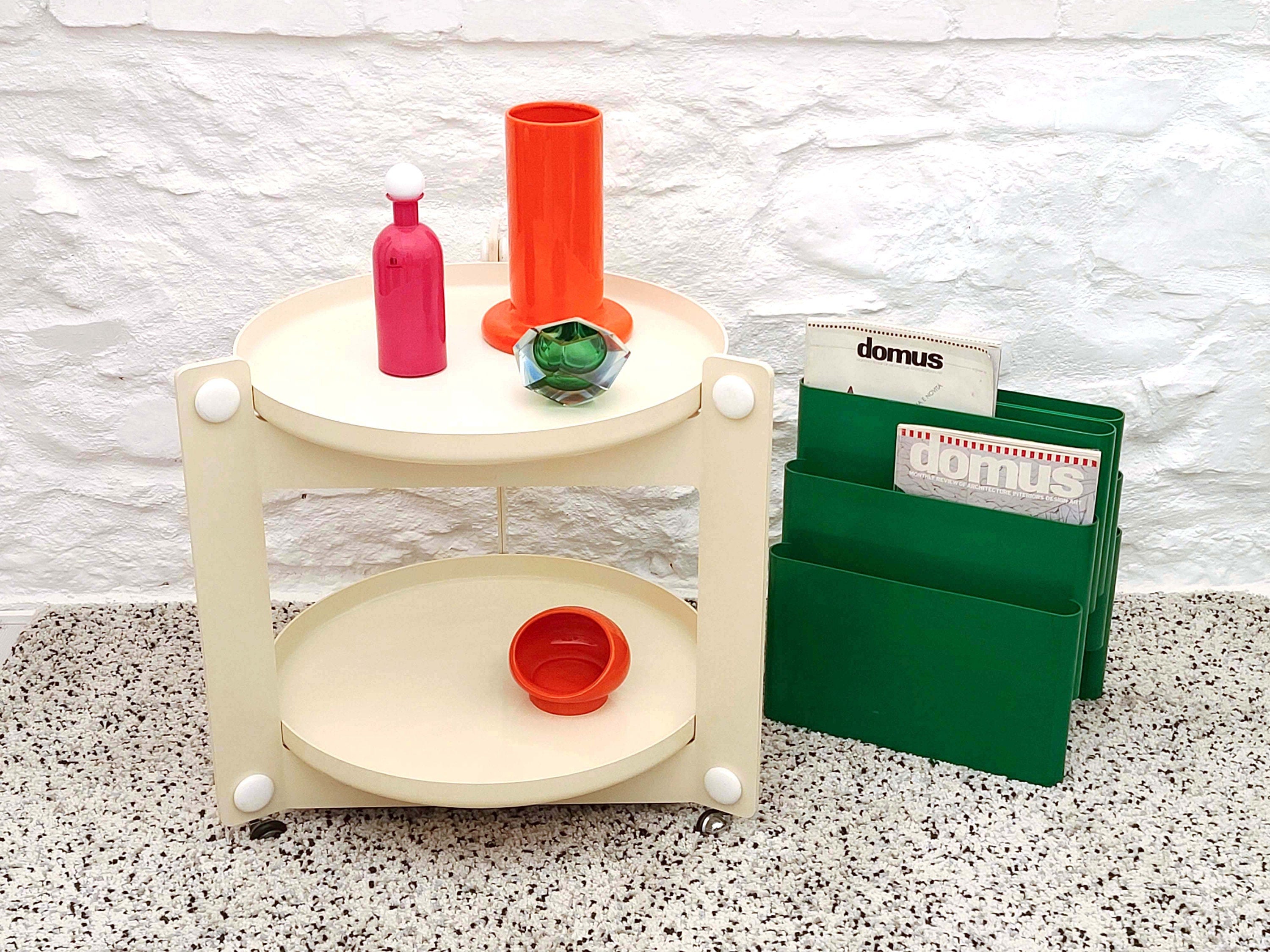 Bar Cart Drinks Trolley Table in Off-White by Luigi Massoni for Guzzini  | Italian Space Age | 1970s