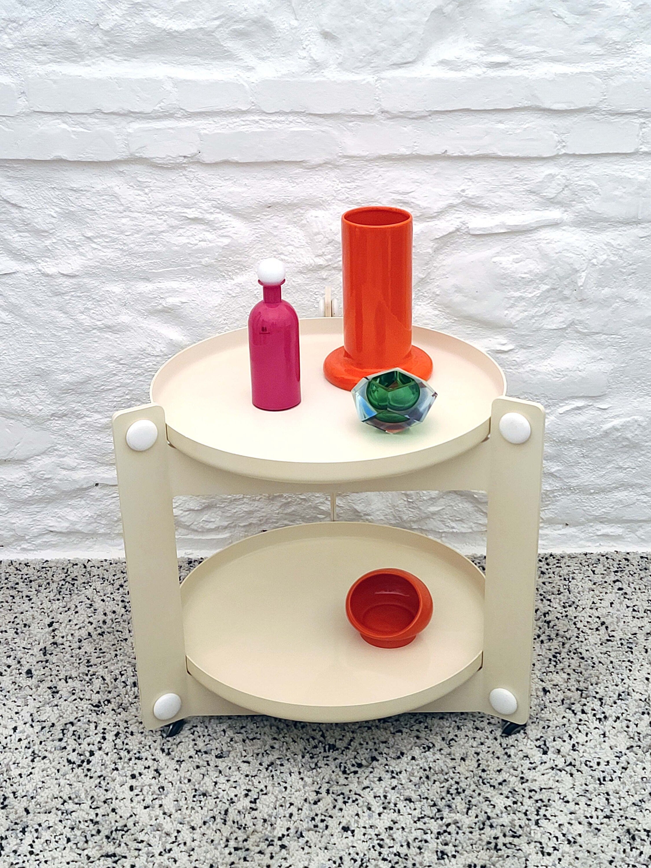 Bar Cart Drinks Trolley Table in Off-White by Luigi Massoni for Guzzini  | Italian Space Age | 1970s