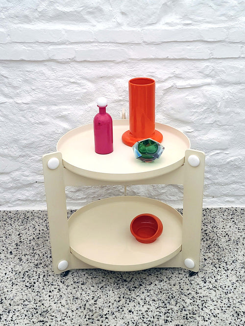 Bar Cart Drinks Trolley Table in Off-White by Luigi Massoni for Guzzini  | Italian Space Age | 1970s