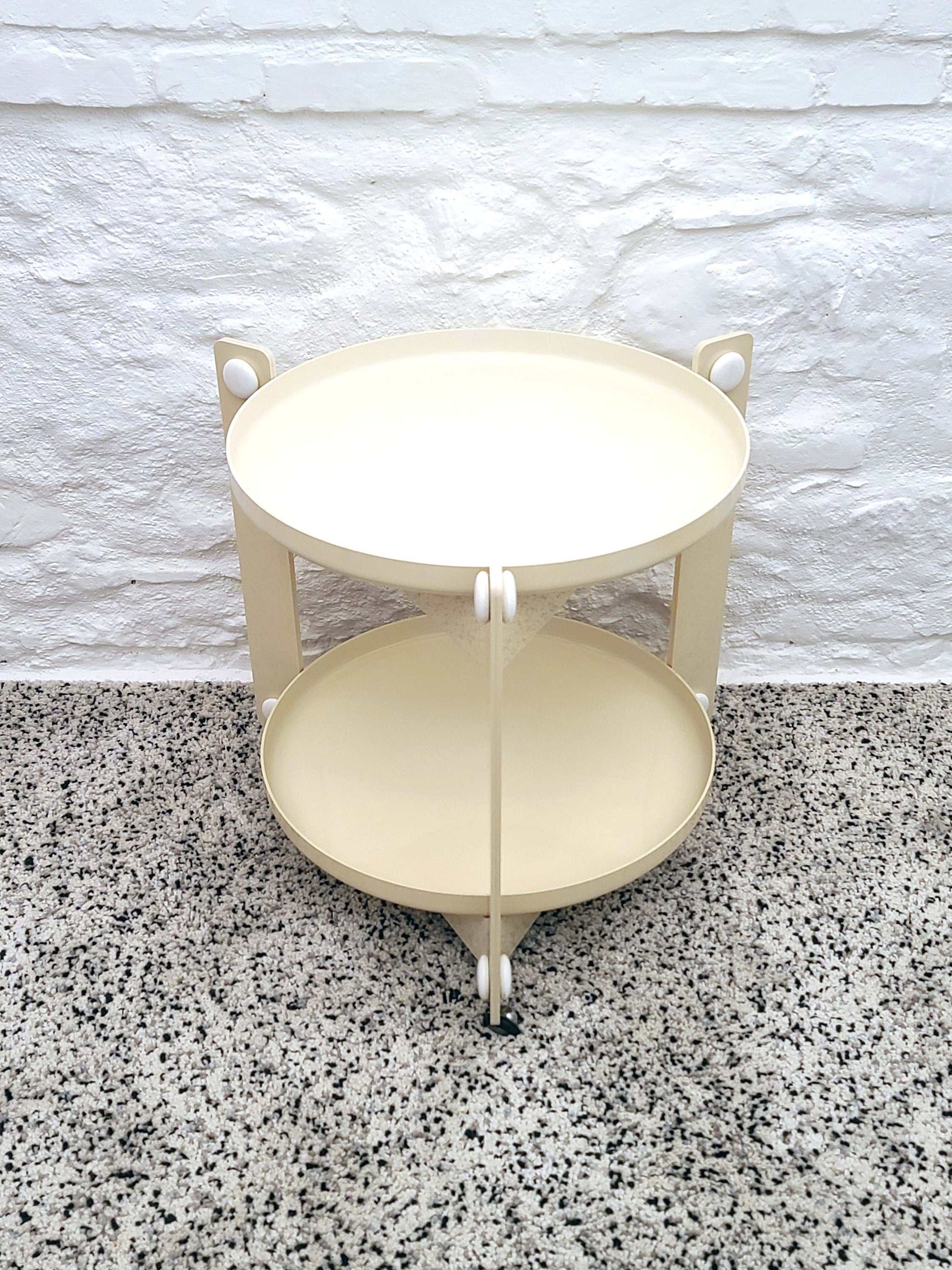 Bar Cart Drinks Trolley Table in Off-White by Luigi Massoni for Guzzini  | Italian Space Age | 1970s