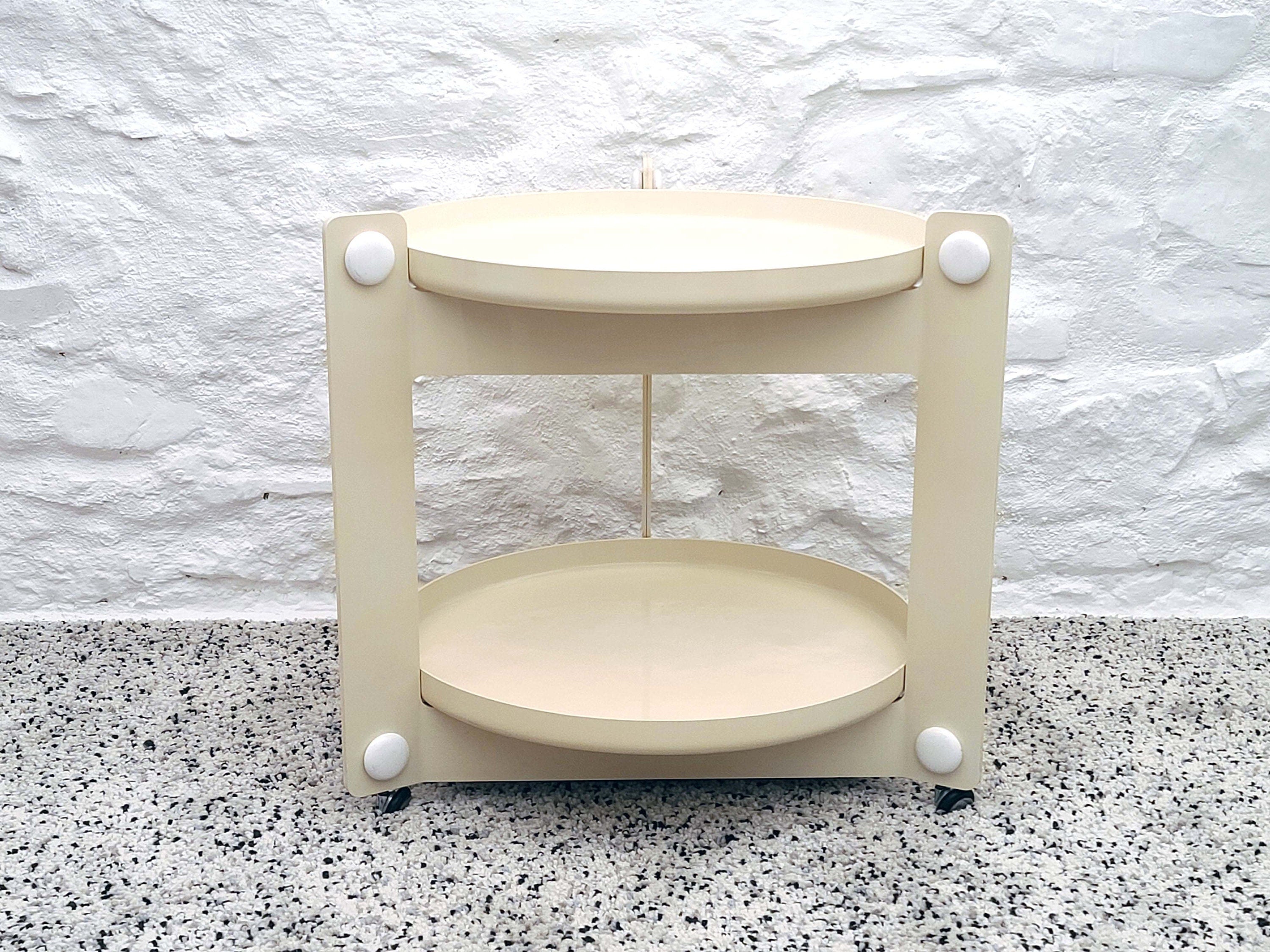 Bar Cart Drinks Trolley Table in Off-White by Luigi Massoni for Guzzini  | Italian Space Age | 1970s