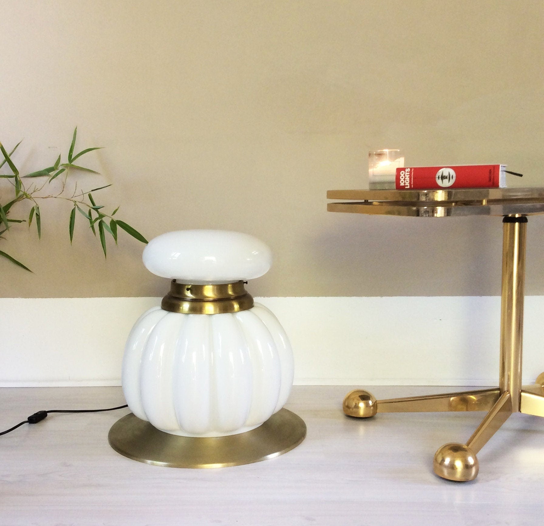 Two-Tiered Opaline Glass Table Floor Lamp | Italian Space Age | 1970s