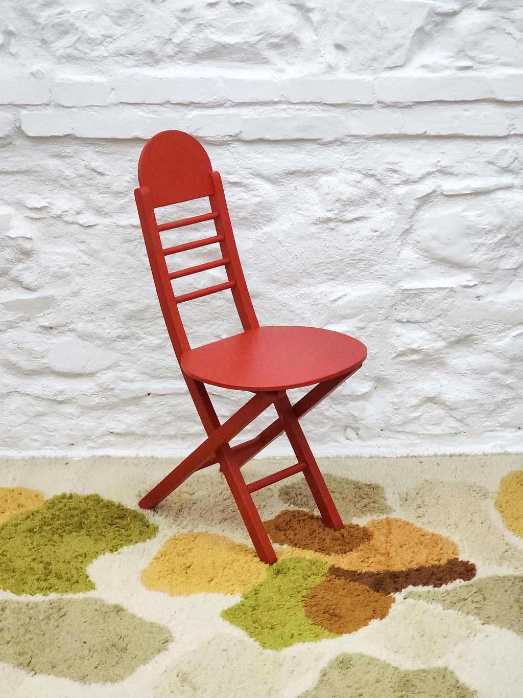Wooden Folding Chair in Red | Italian Postmodern | 1980s