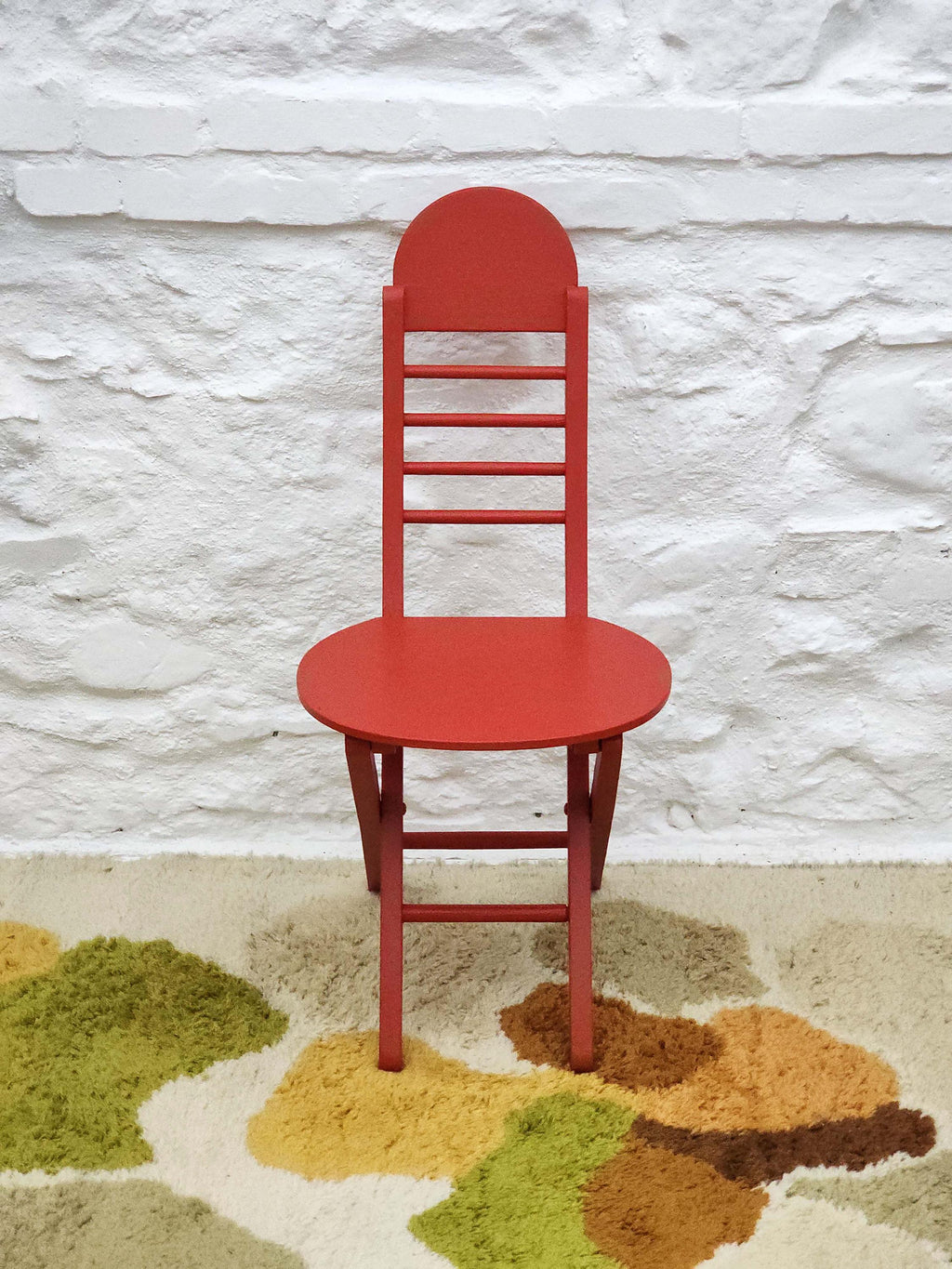 Wooden Folding Chair in Red | Italian Postmodern | 1980s