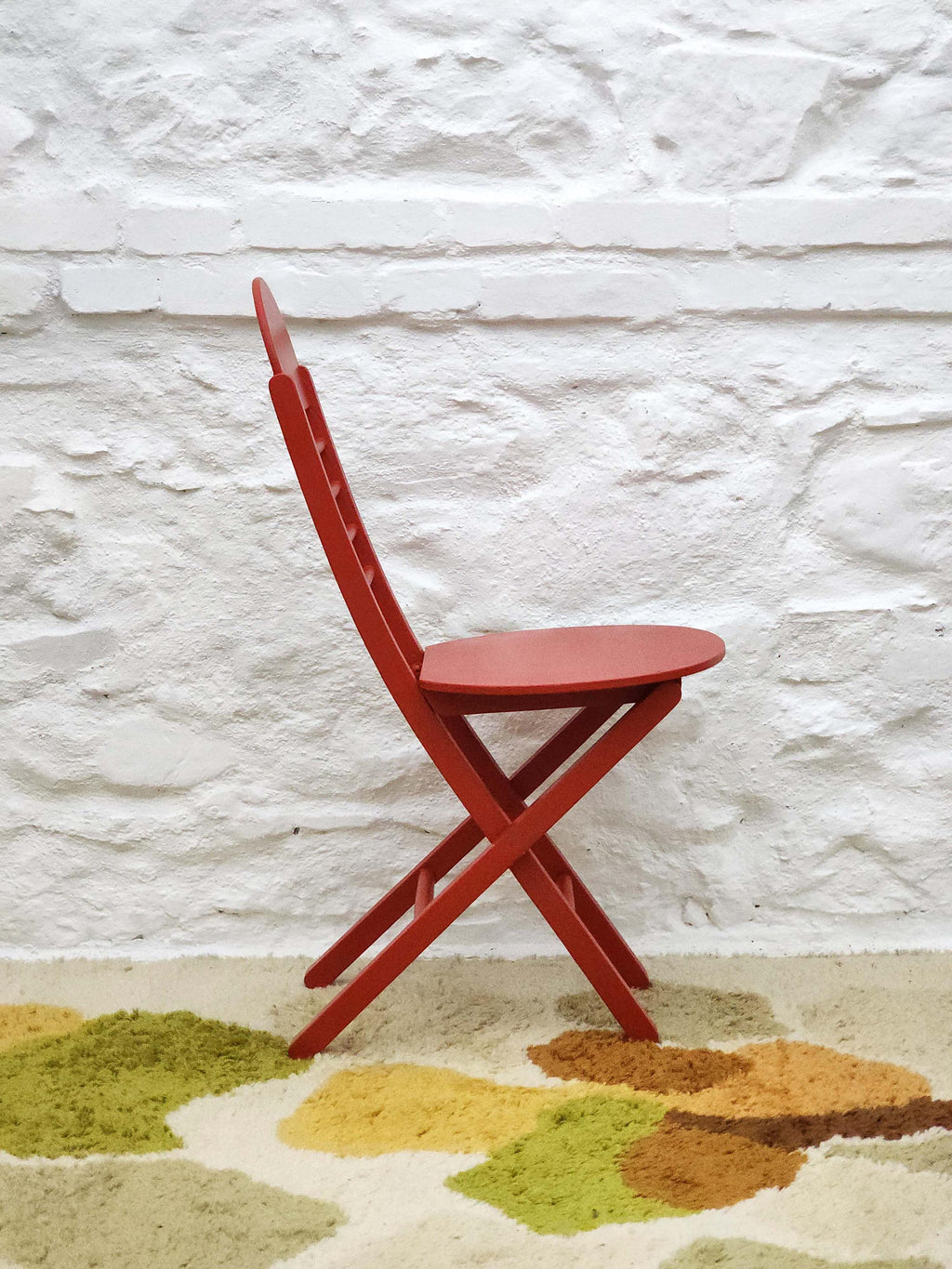 Wooden Folding Chair in Red | Italian Postmodern | 1980s