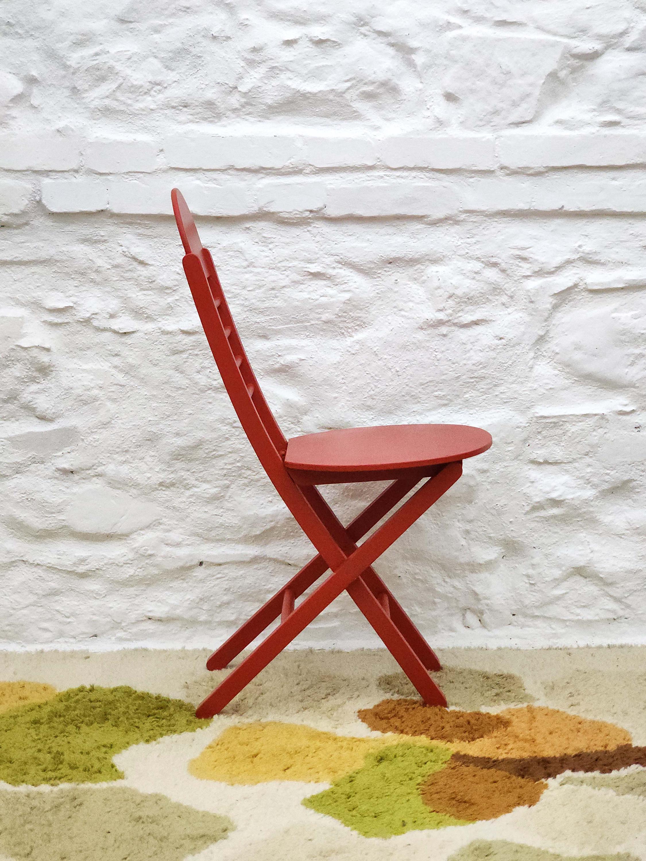 Wooden Folding Chair in Red | Italian Postmodern | 1980s