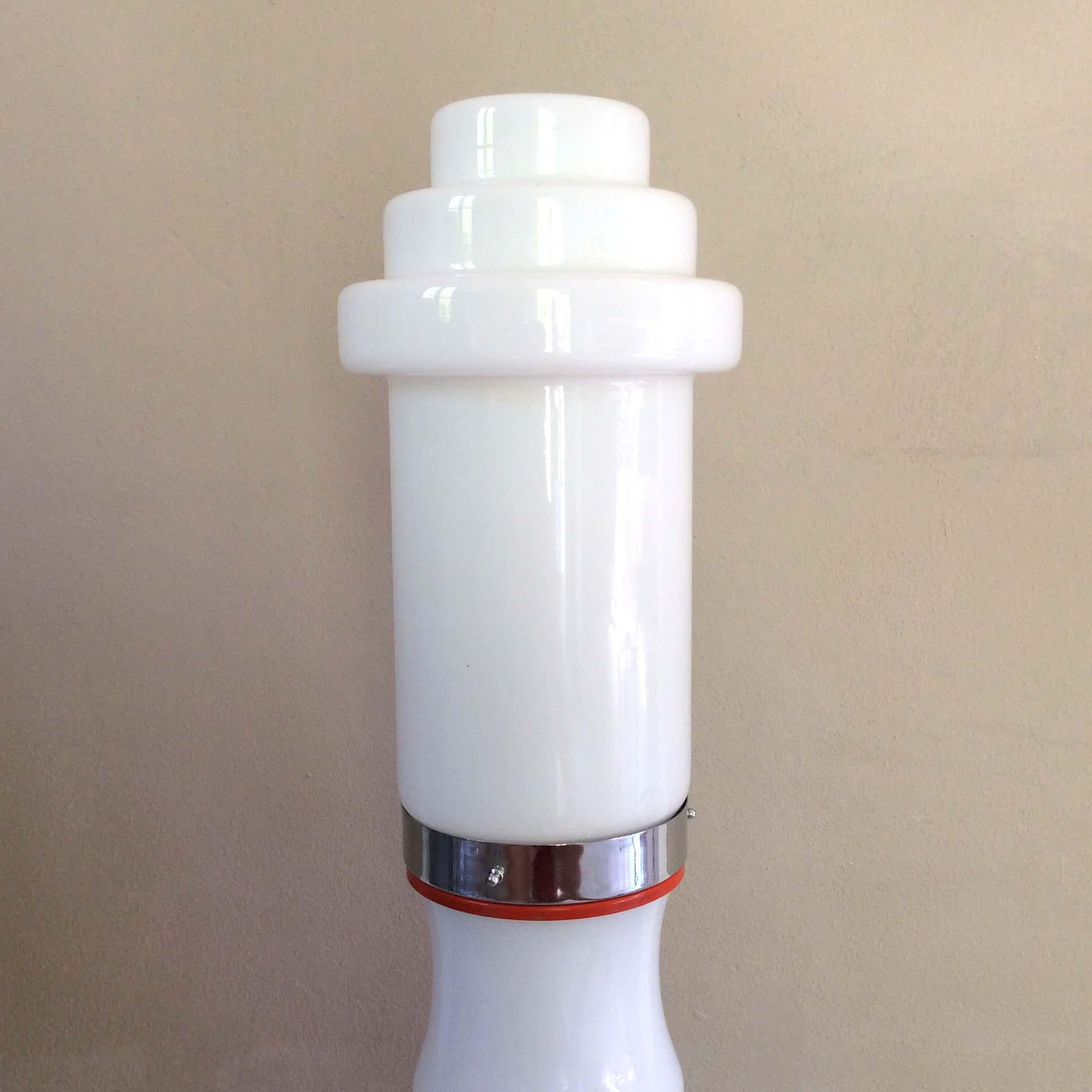 Multi-Tiered White Opaline Murano Glass Floor Lamp | Italian Space Age | 1970s