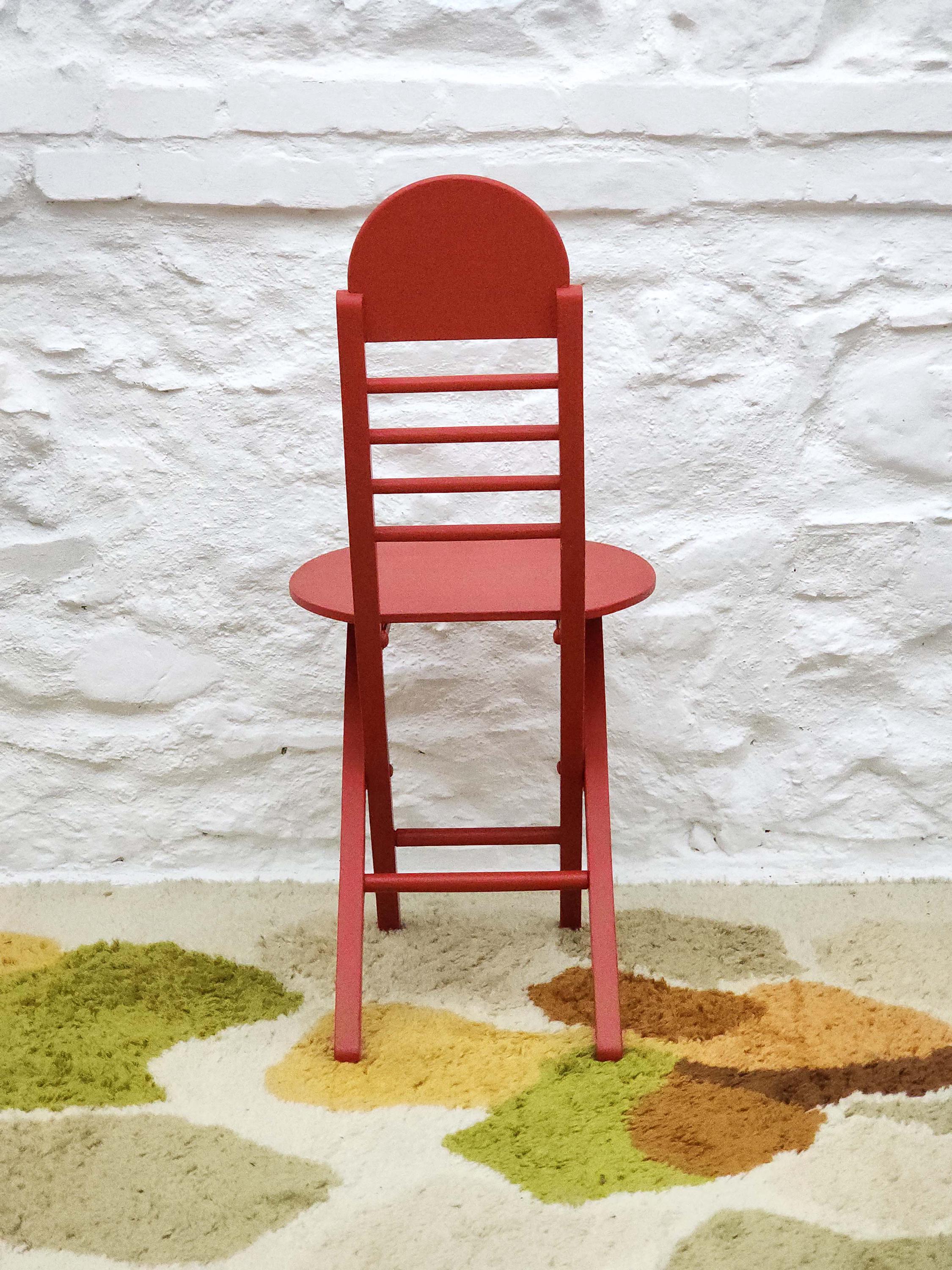 Wooden Folding Chair in Red | Italian Postmodern | 1980s