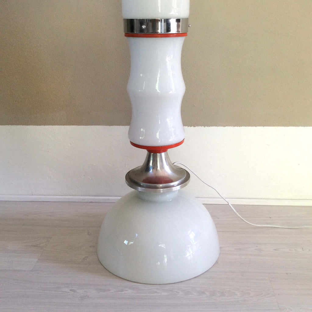 Multi-Tiered White Opaline Murano Glass Floor Lamp | Italian Space Age | 1970s