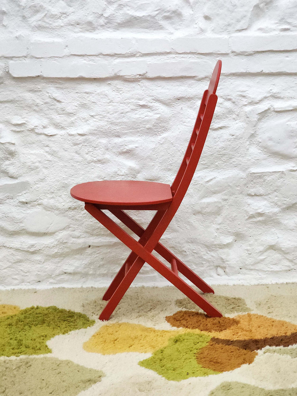 Wooden Folding Chair in Red | Italian Postmodern | 1980s