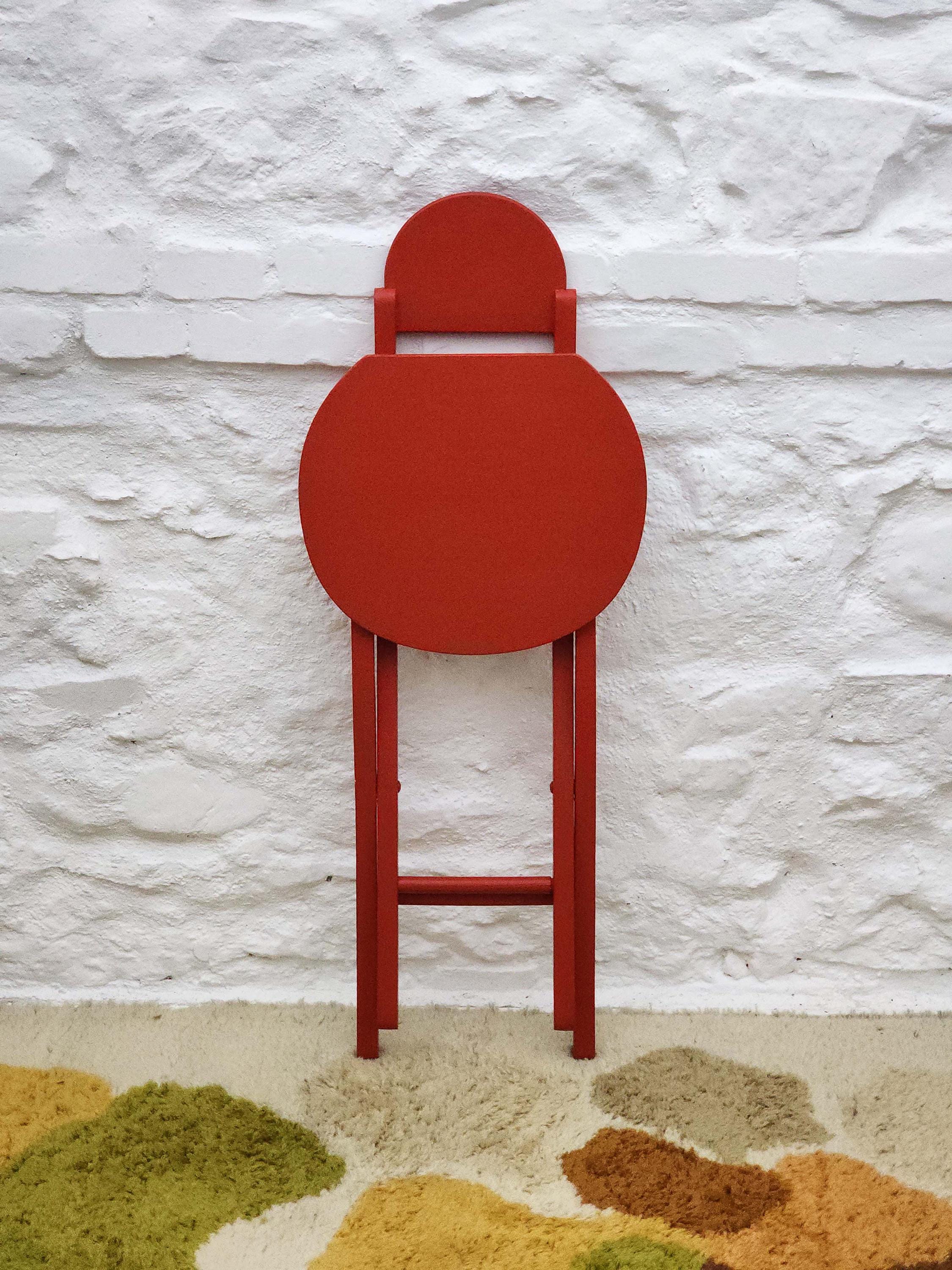 Wooden Folding Chair in Red | Italian Postmodern | 1980s