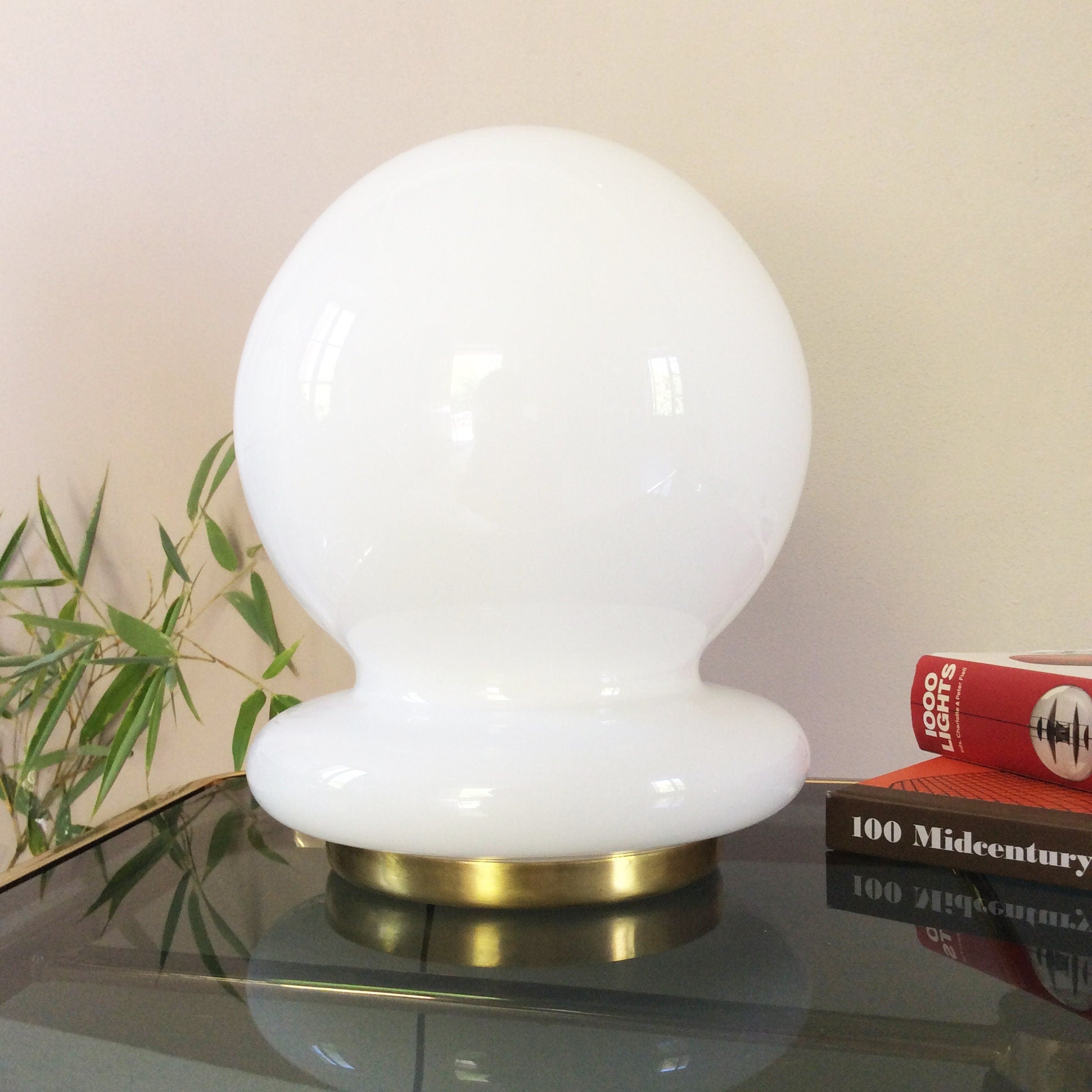 Glass Globe and Brass Base Table Lamp | Italian Space Age | 1970s